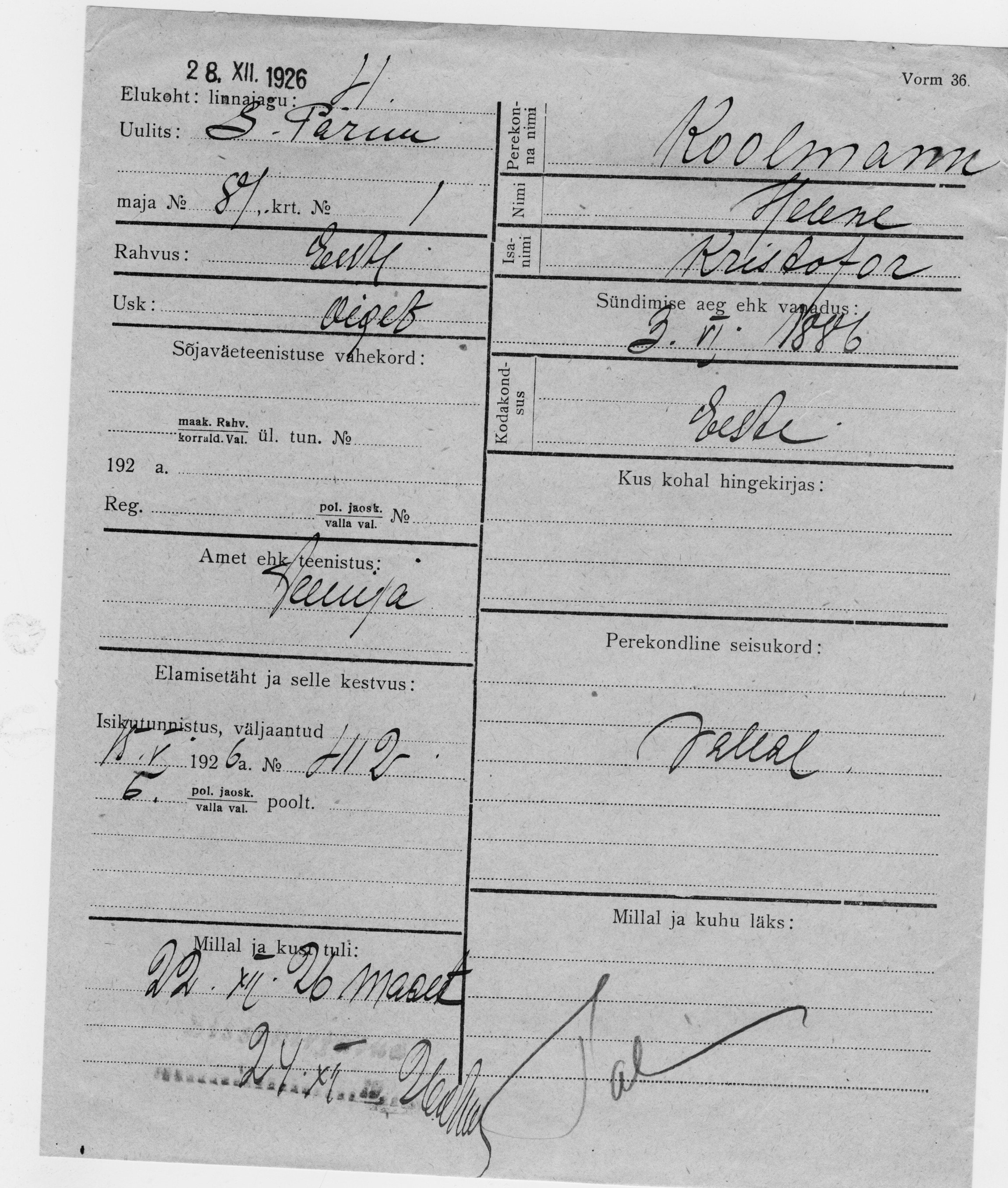 Koolmann, Helene, Kristofor