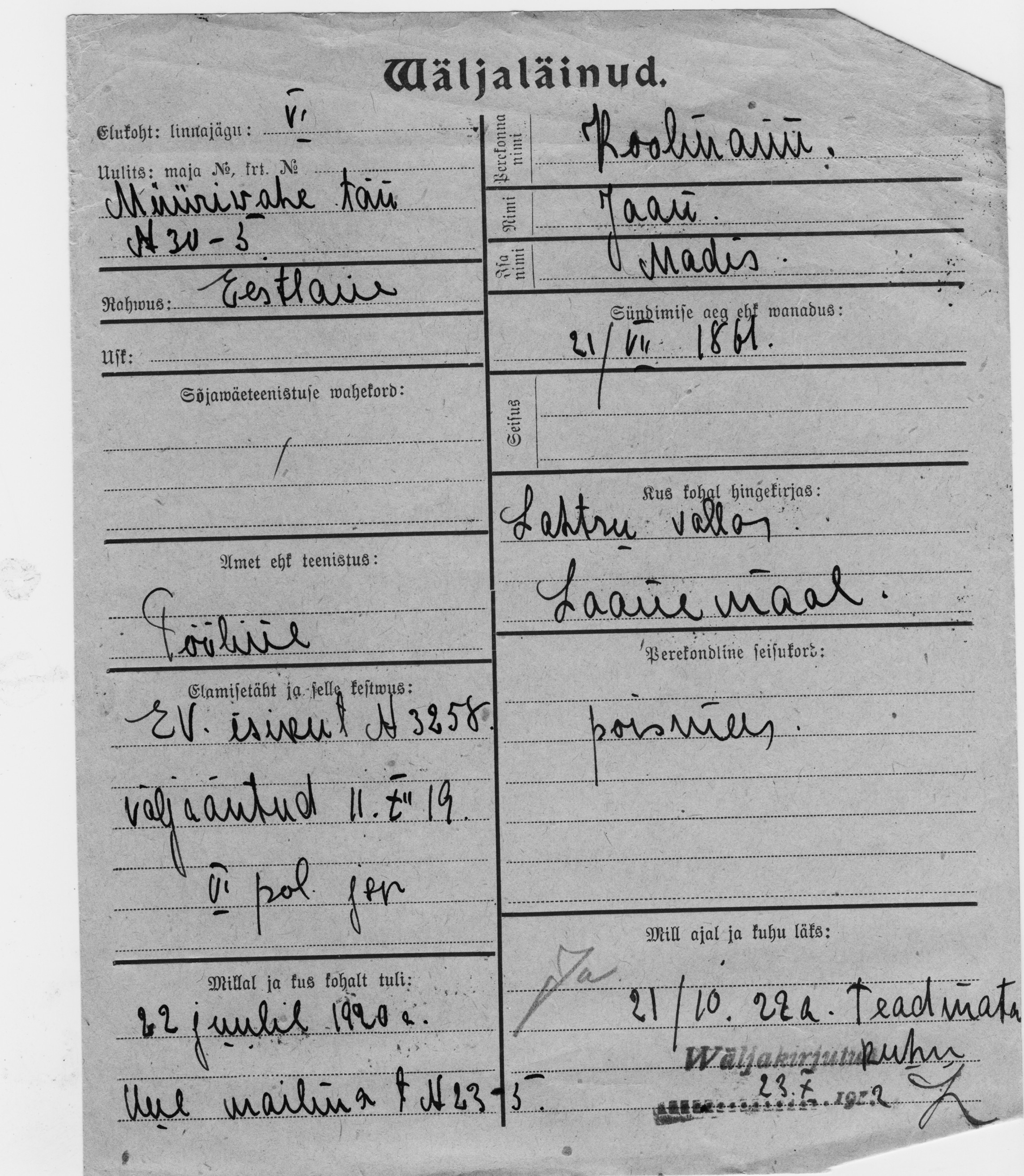 Koolmann, Jaan, Madis