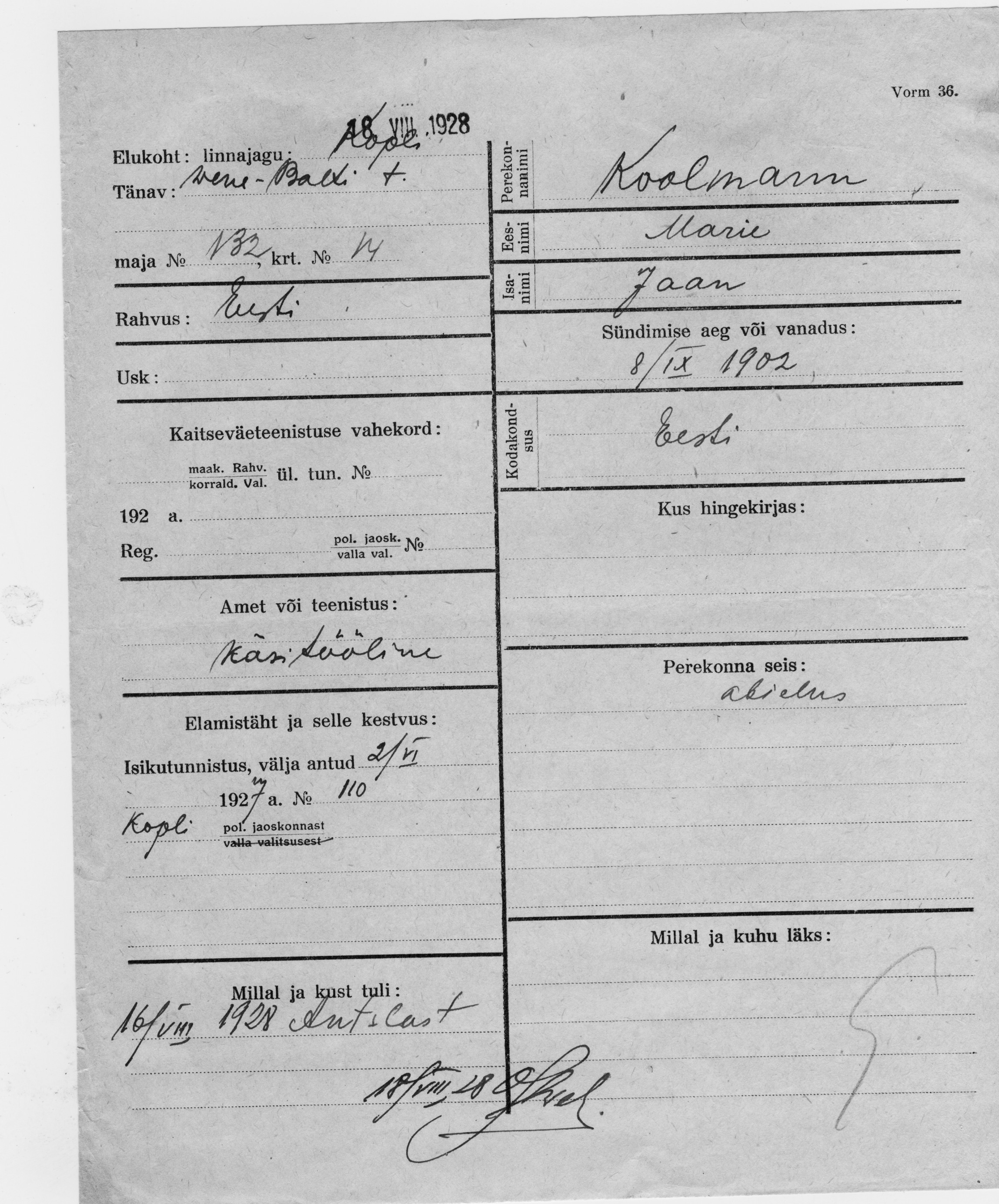 Koolmann, Marie, Jaan