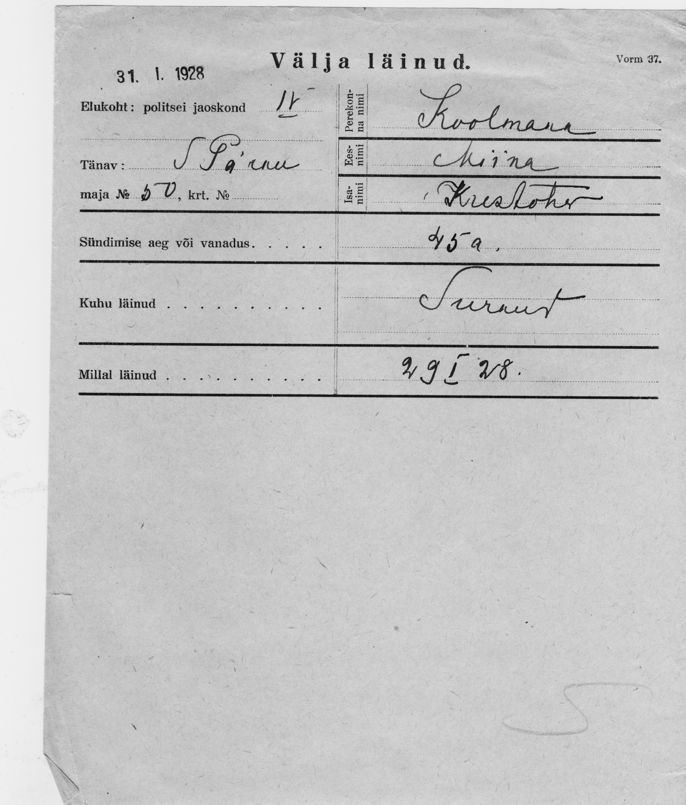 Koolmann, Miina, Kustav