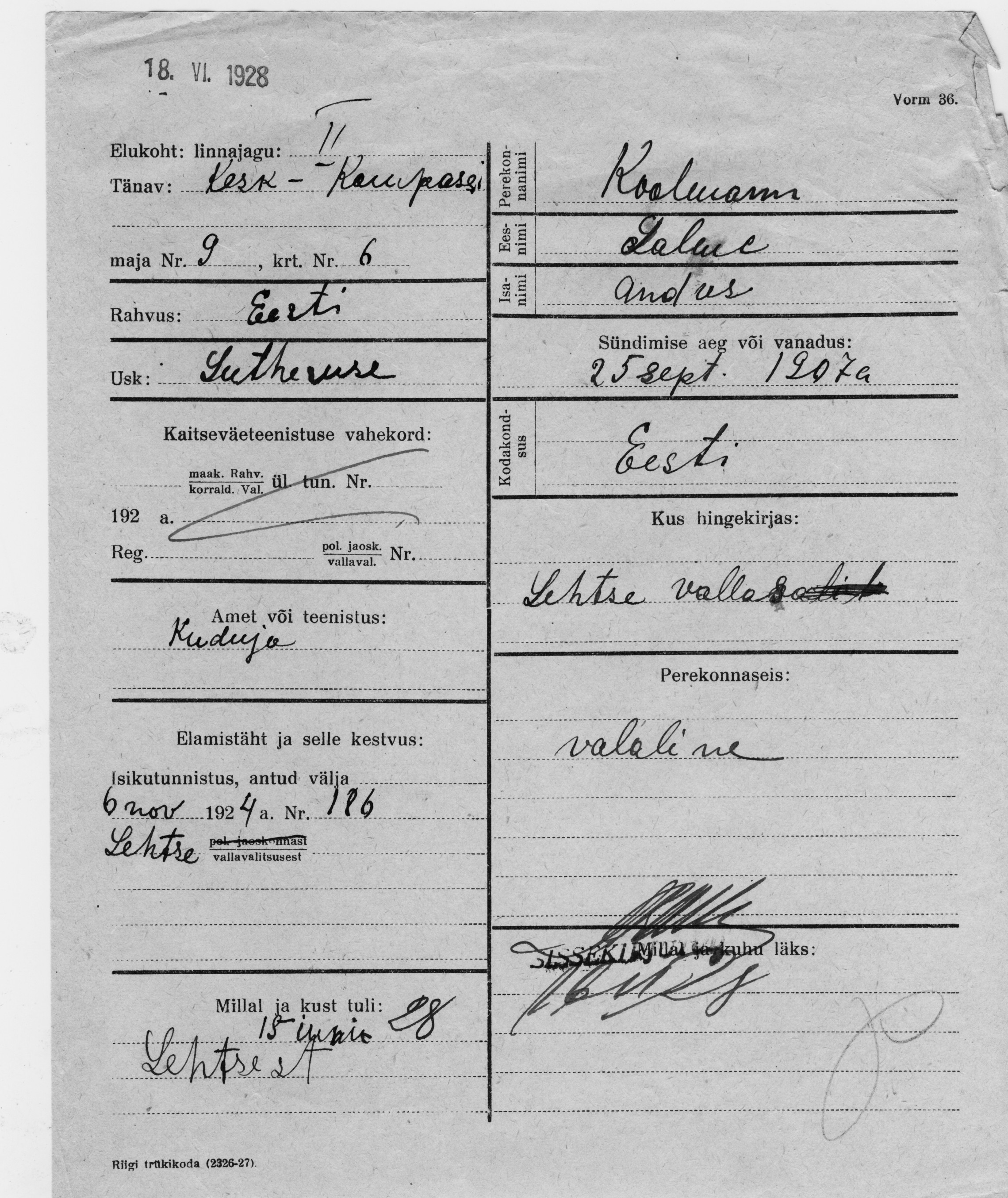 Koolmann, Salme, Andus