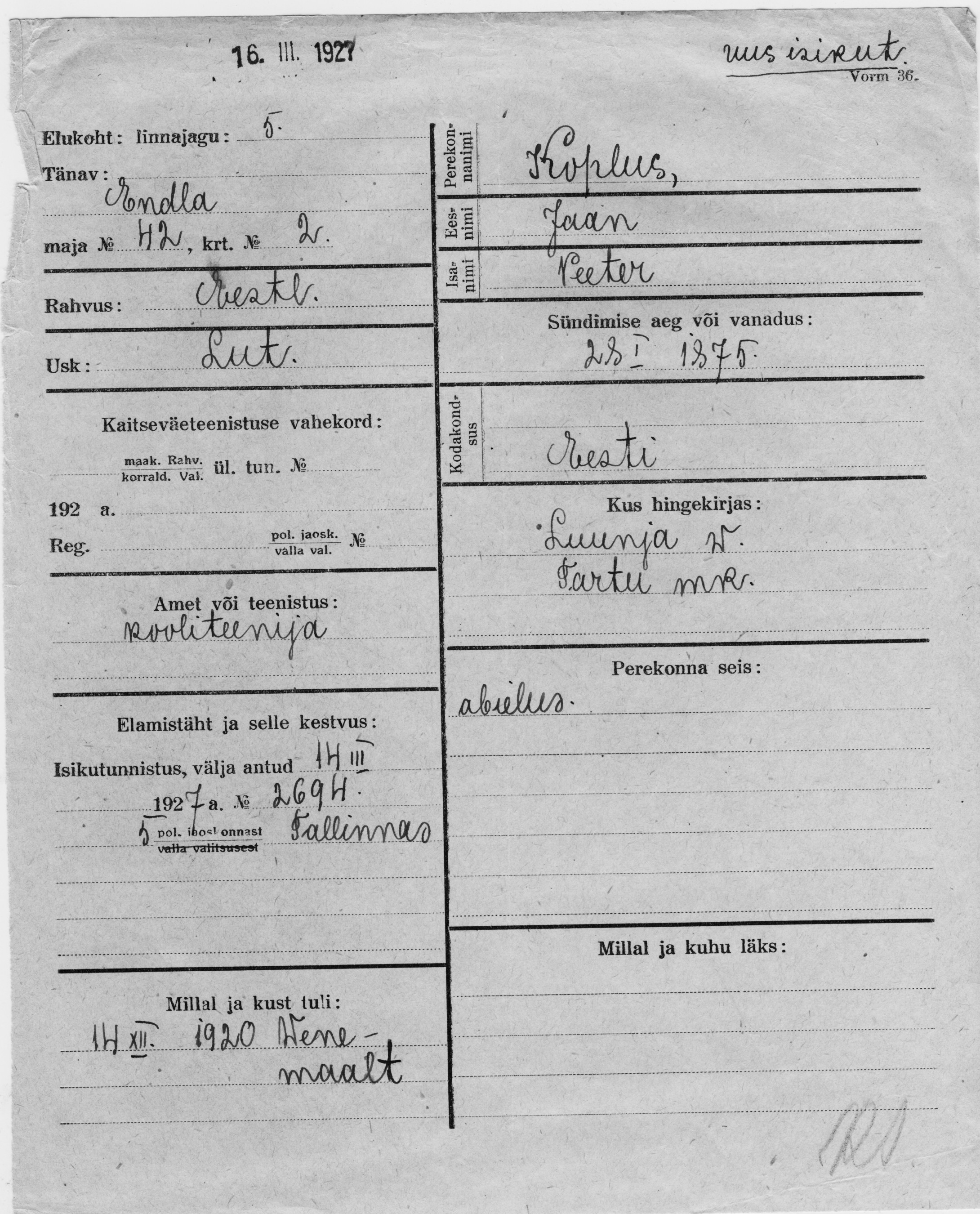 Koplus, Jaan, Peeter'