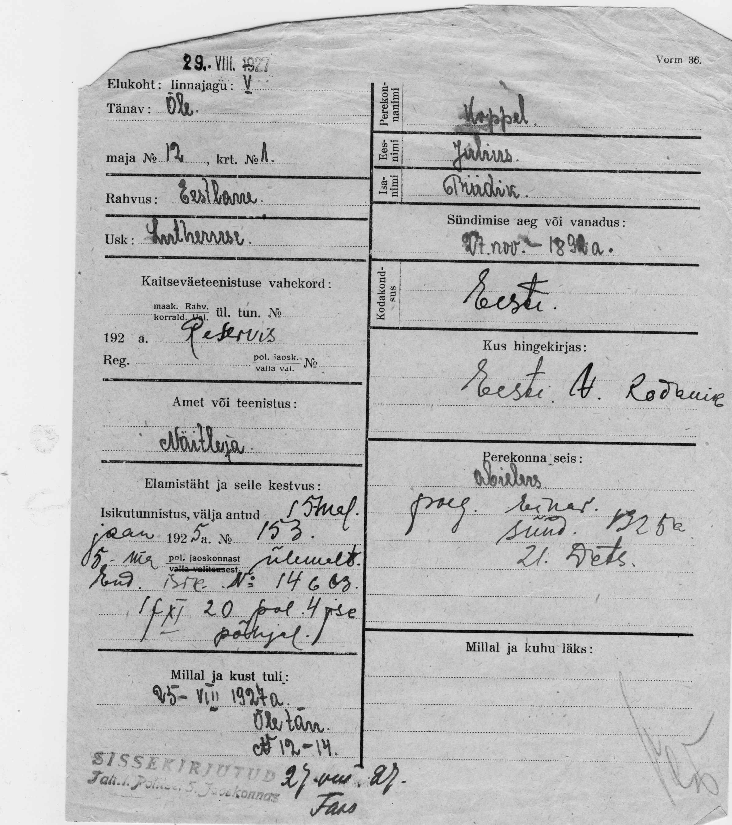 Koppel, Julius, Priidik