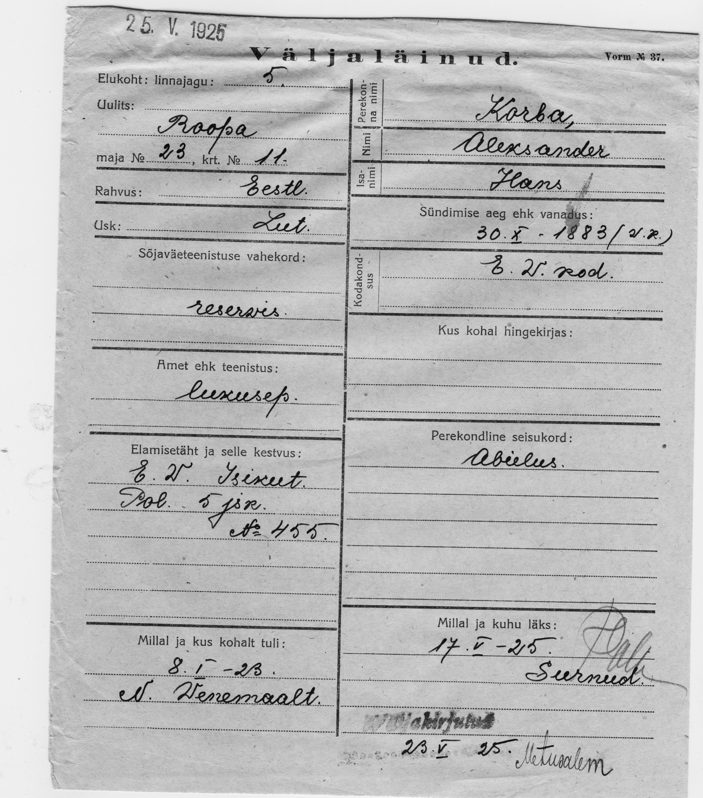 Korba, Aleksander, Hans