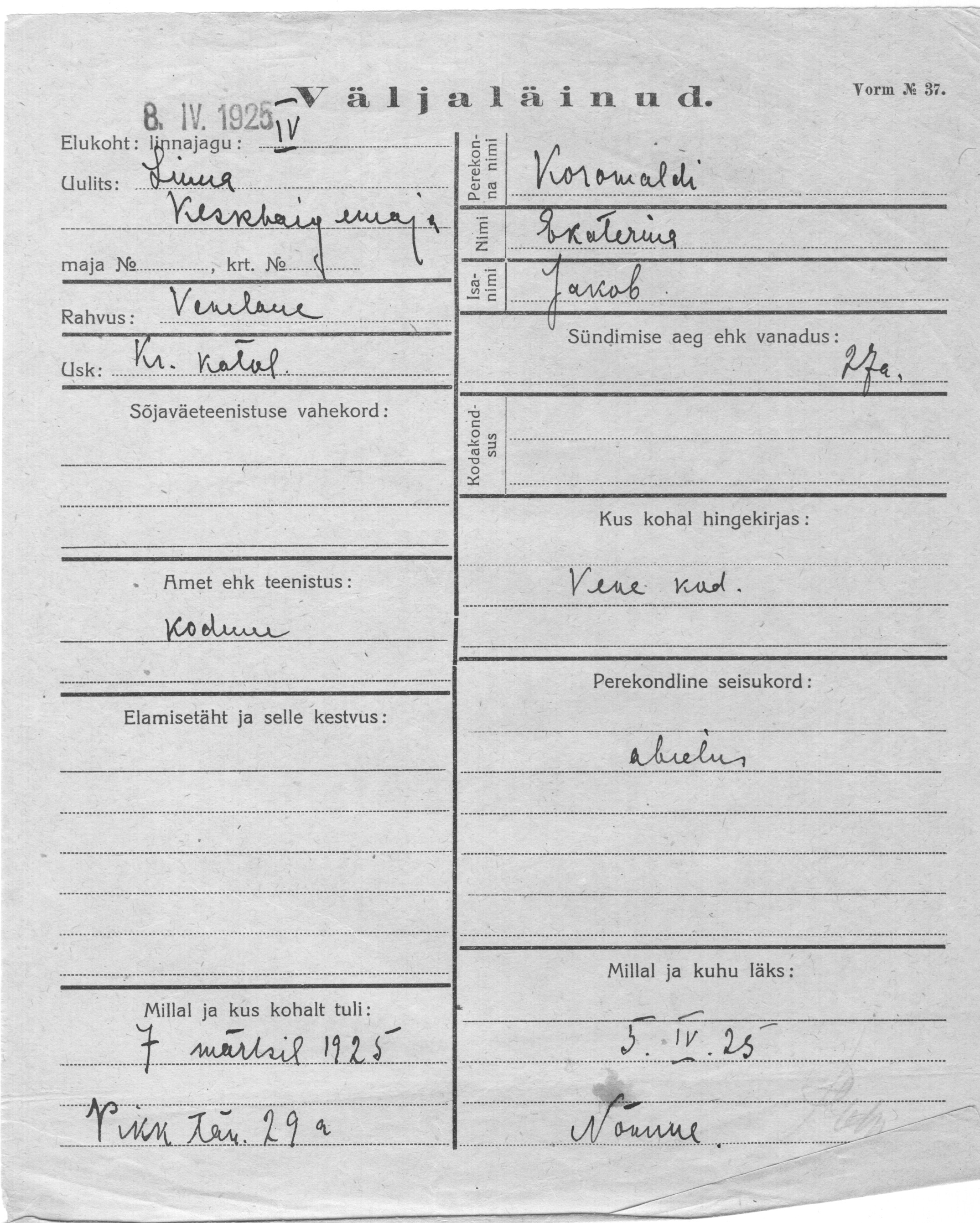 Koromaldi, Ekaterina, Jakob