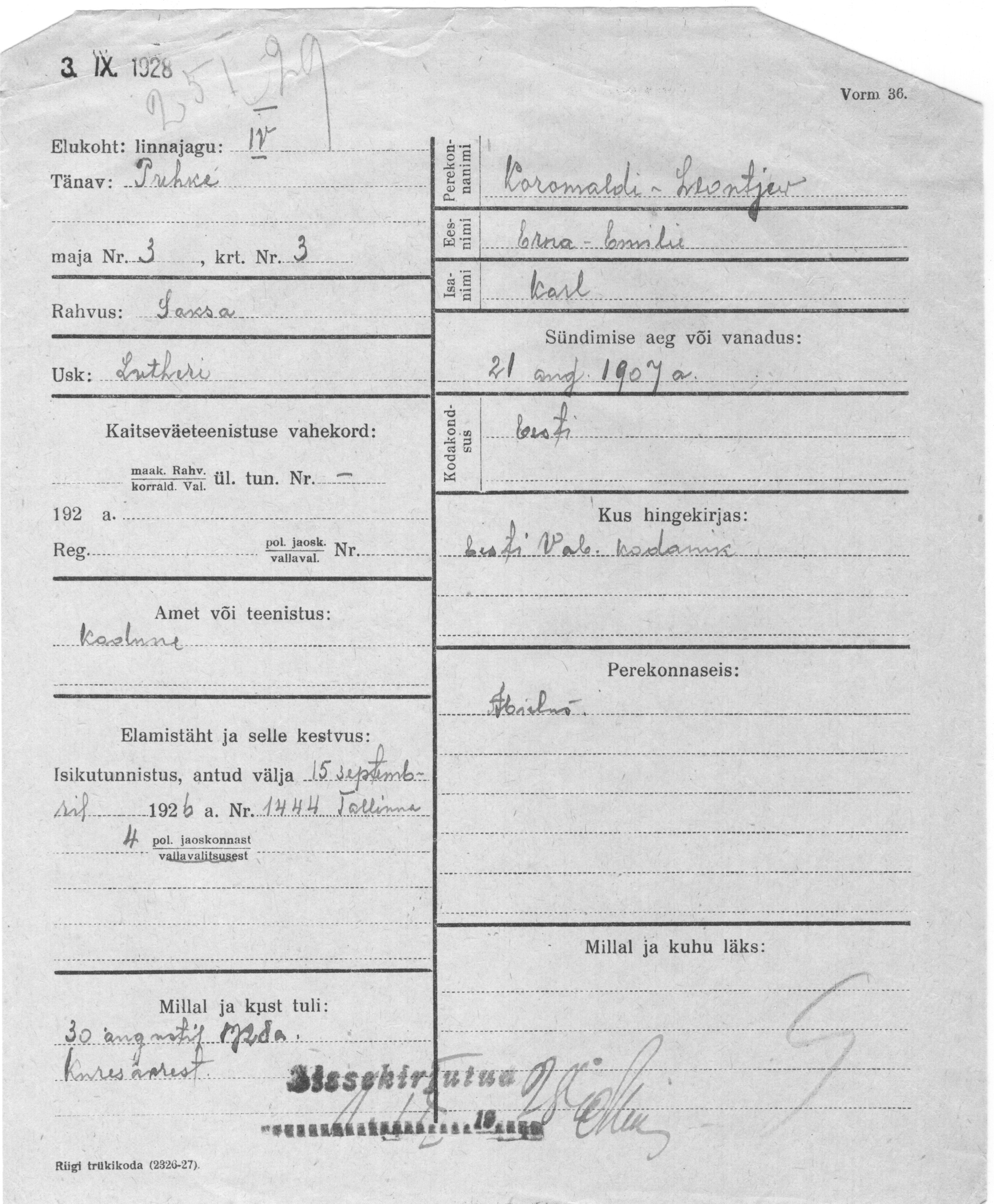 Koromaldi, Leontjev, Erna