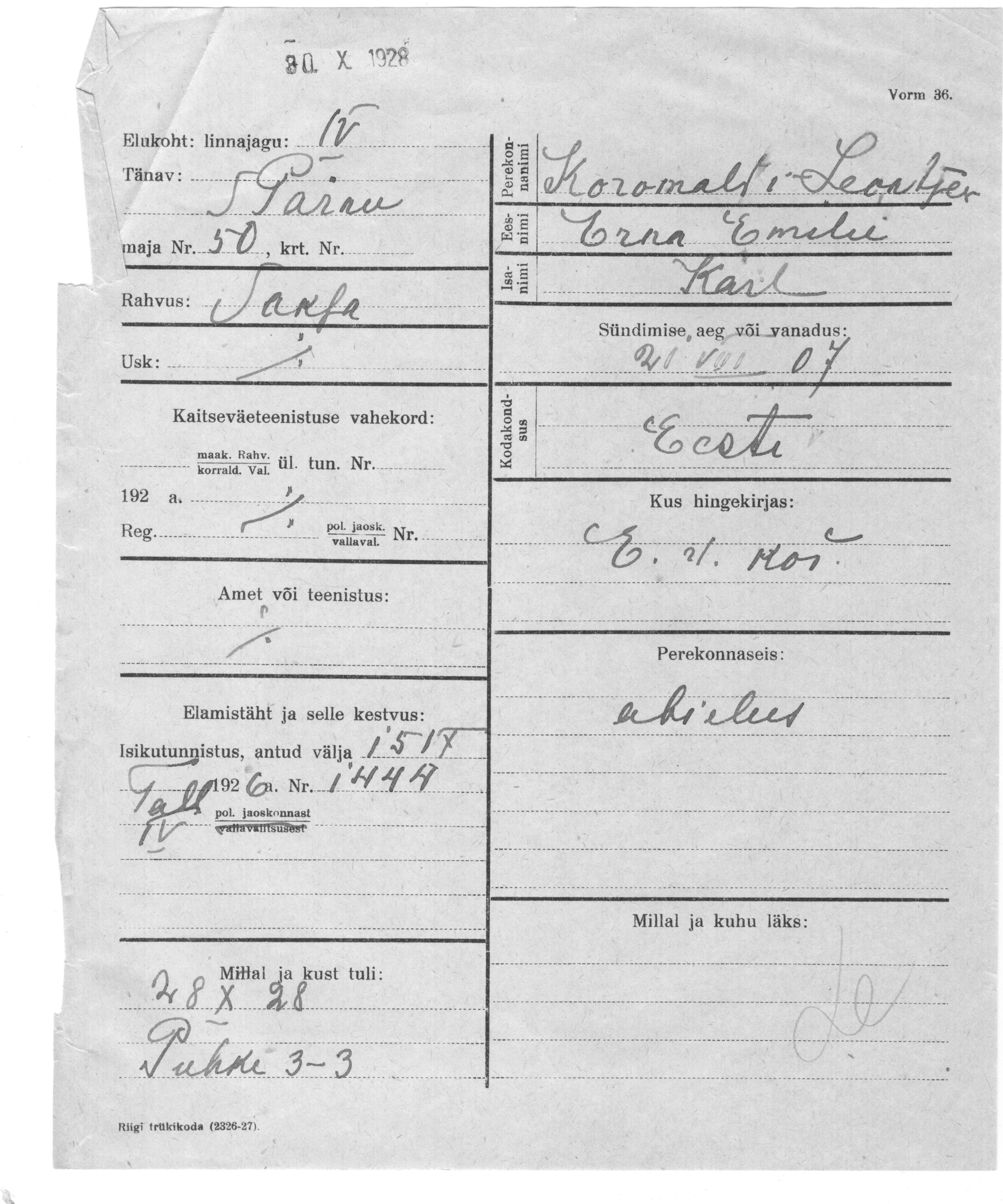 Koromaldi, Leontjev, Erna