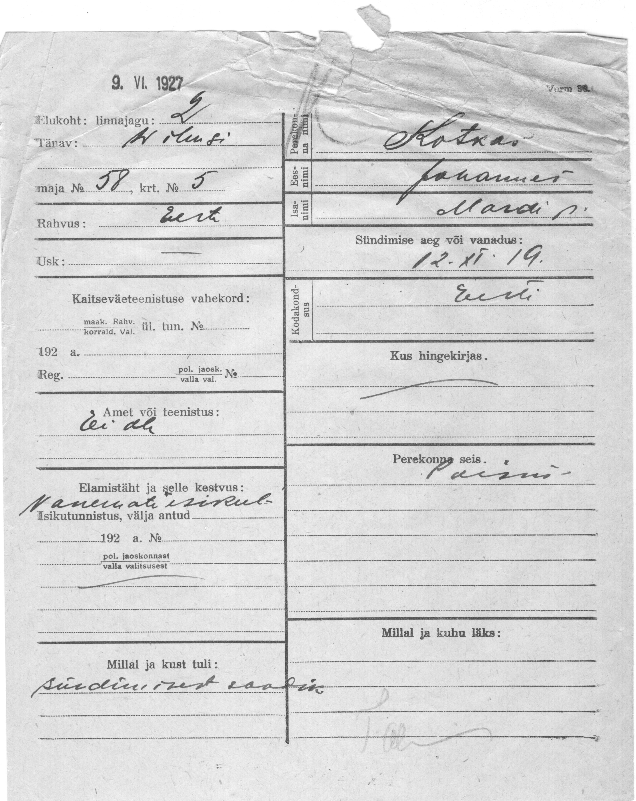 Kotkas, Johannes, Mart