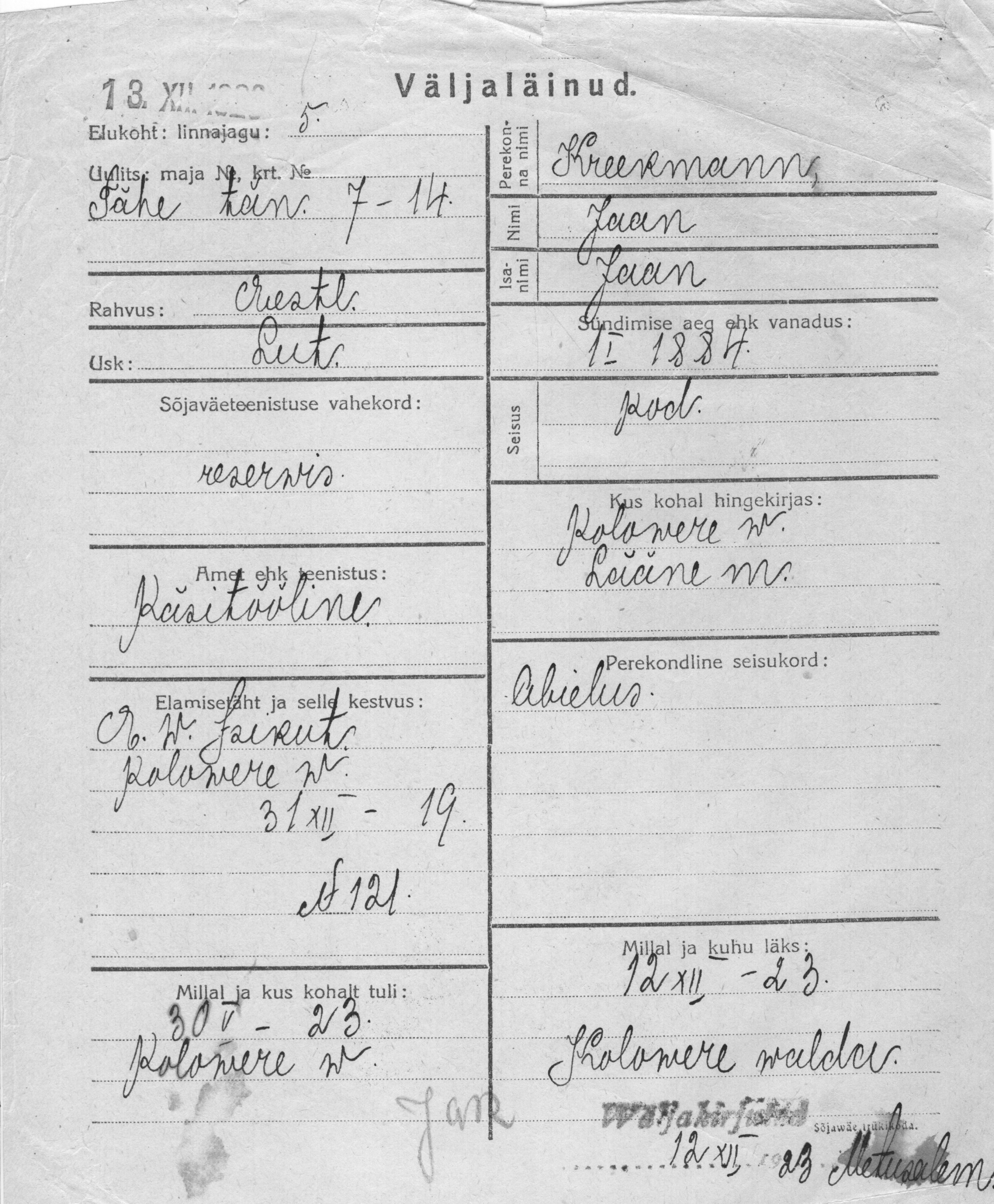 Kreekmann, Jaan, Jaan