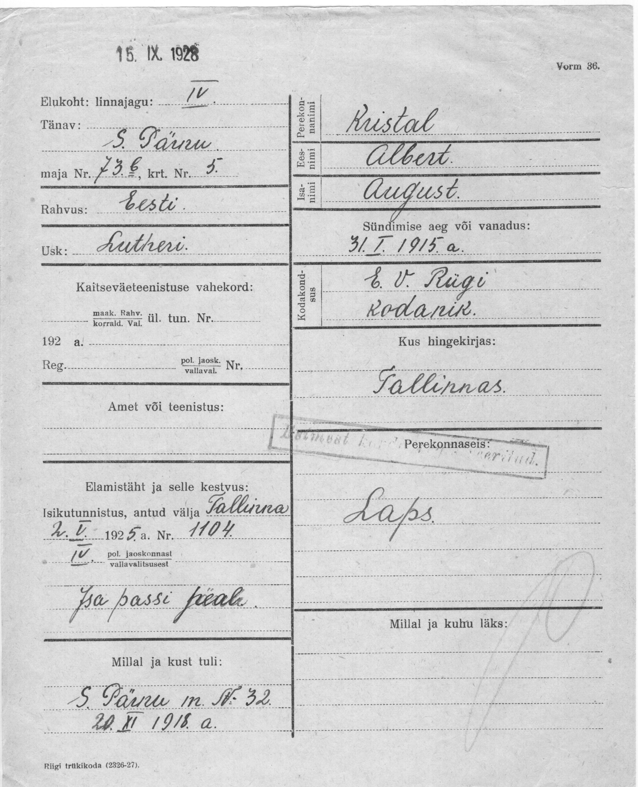 Kristal, Albert, August