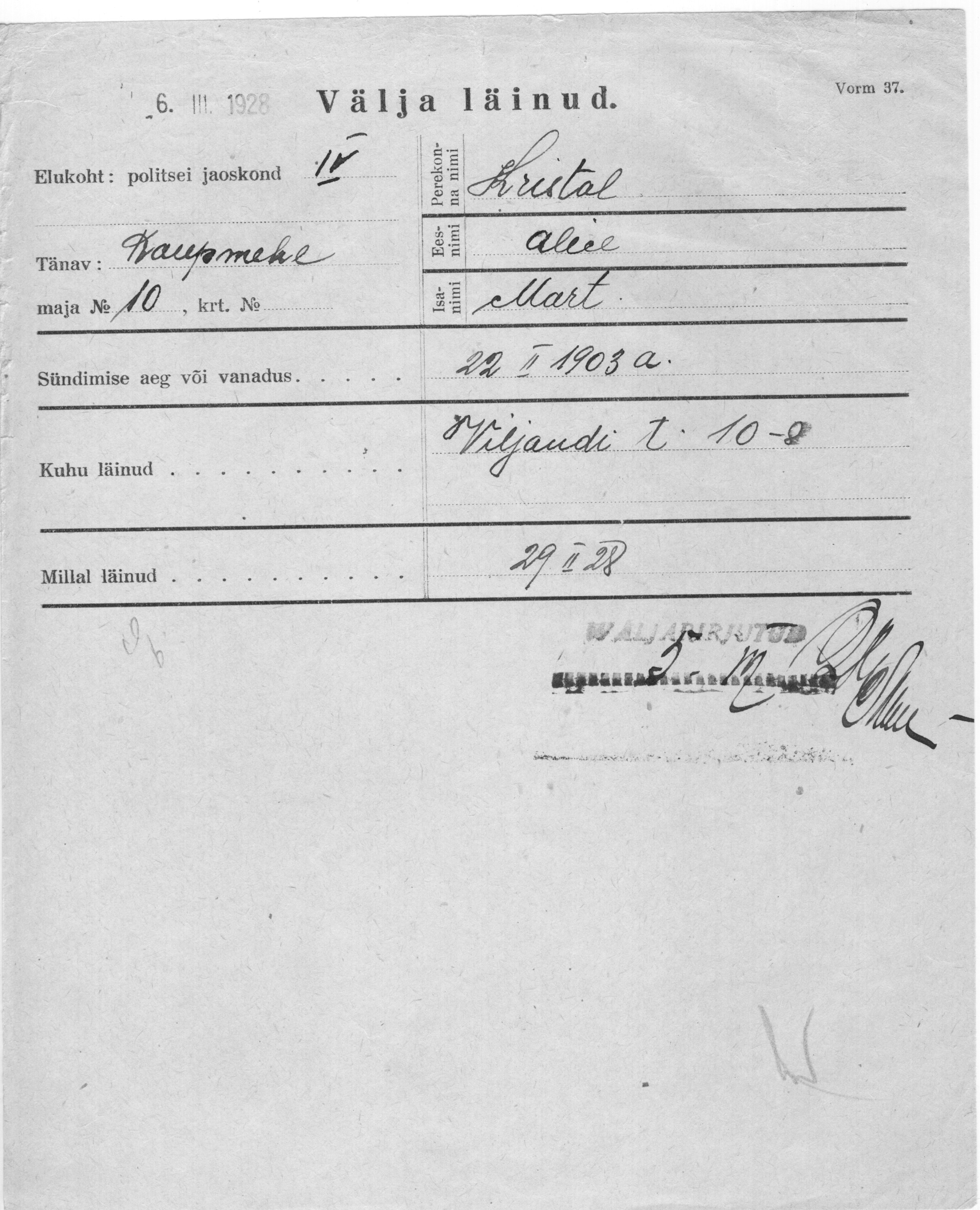 Kristal, Alice, Mart