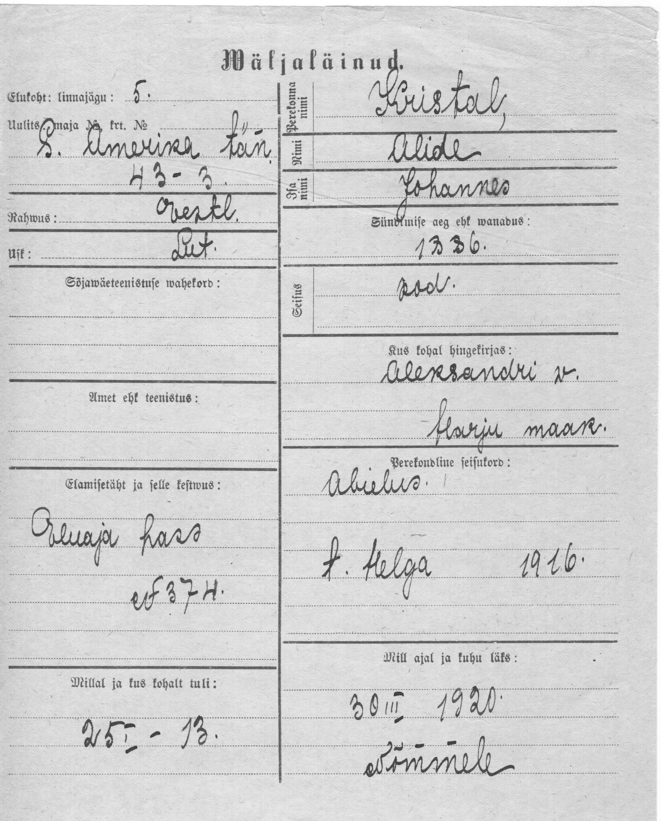 Kristal, Alide, Johannes