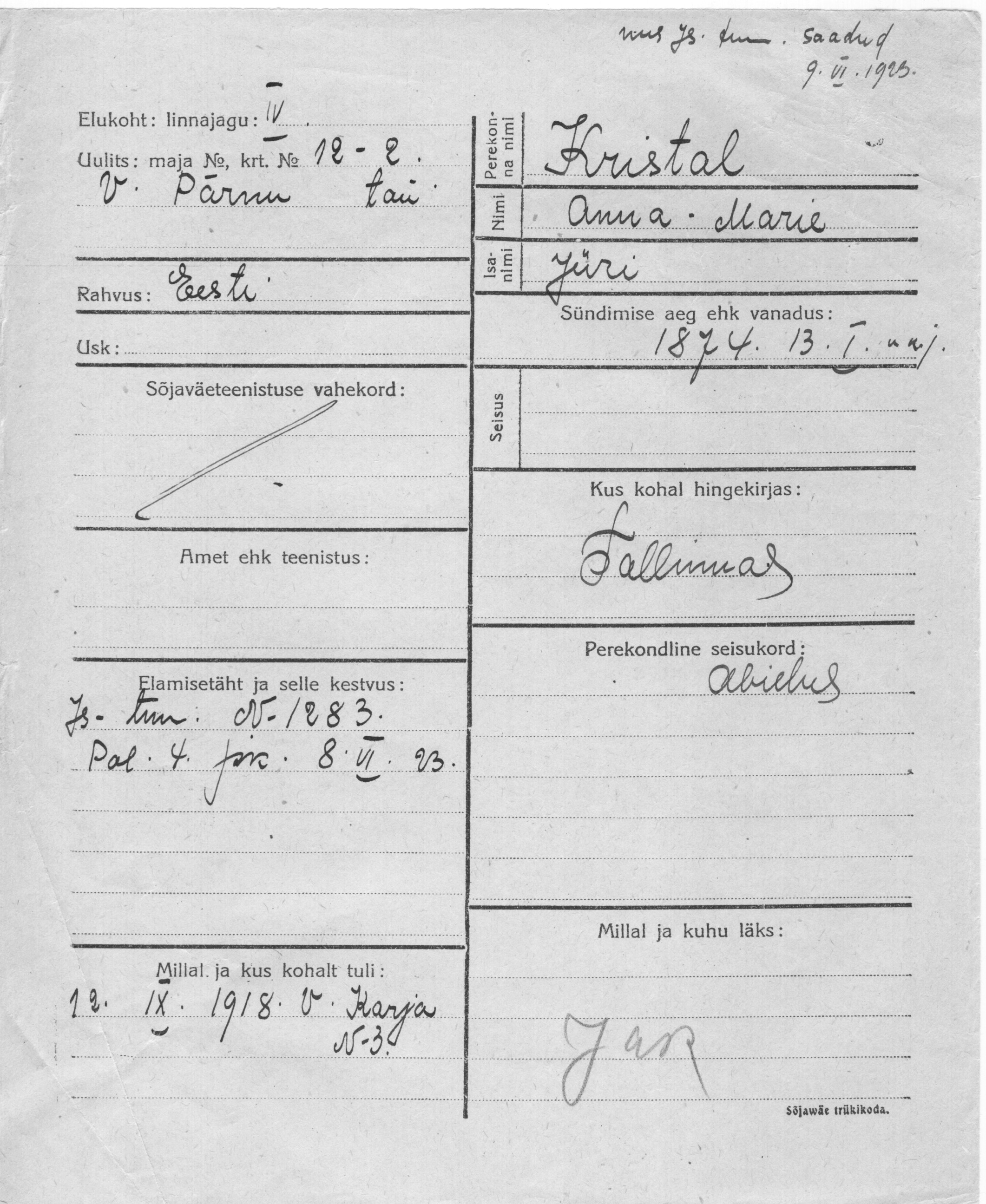 Kristal, Anna-Marie, Jüri