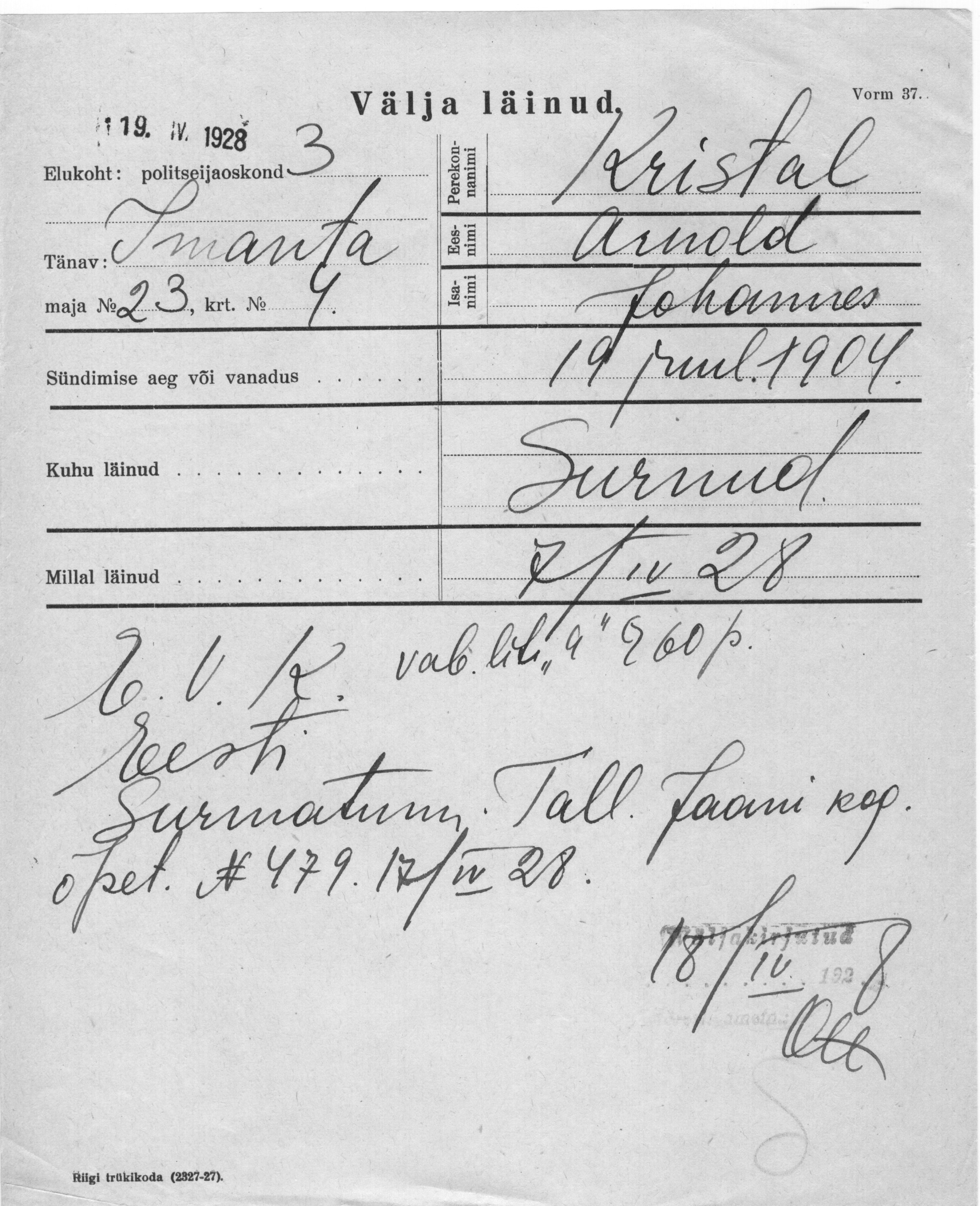 Kristal, Arnold, Johannes