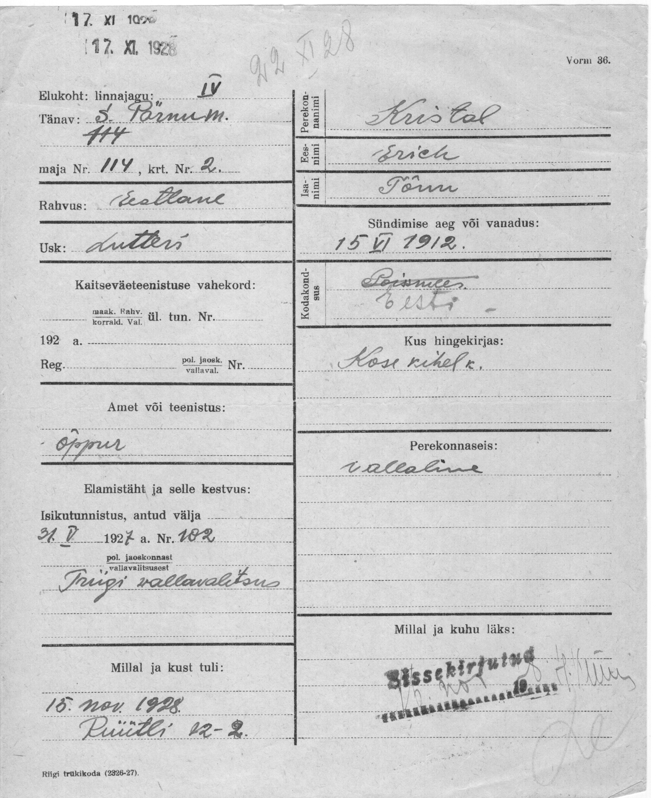 Kristal, Erich, Tõnu