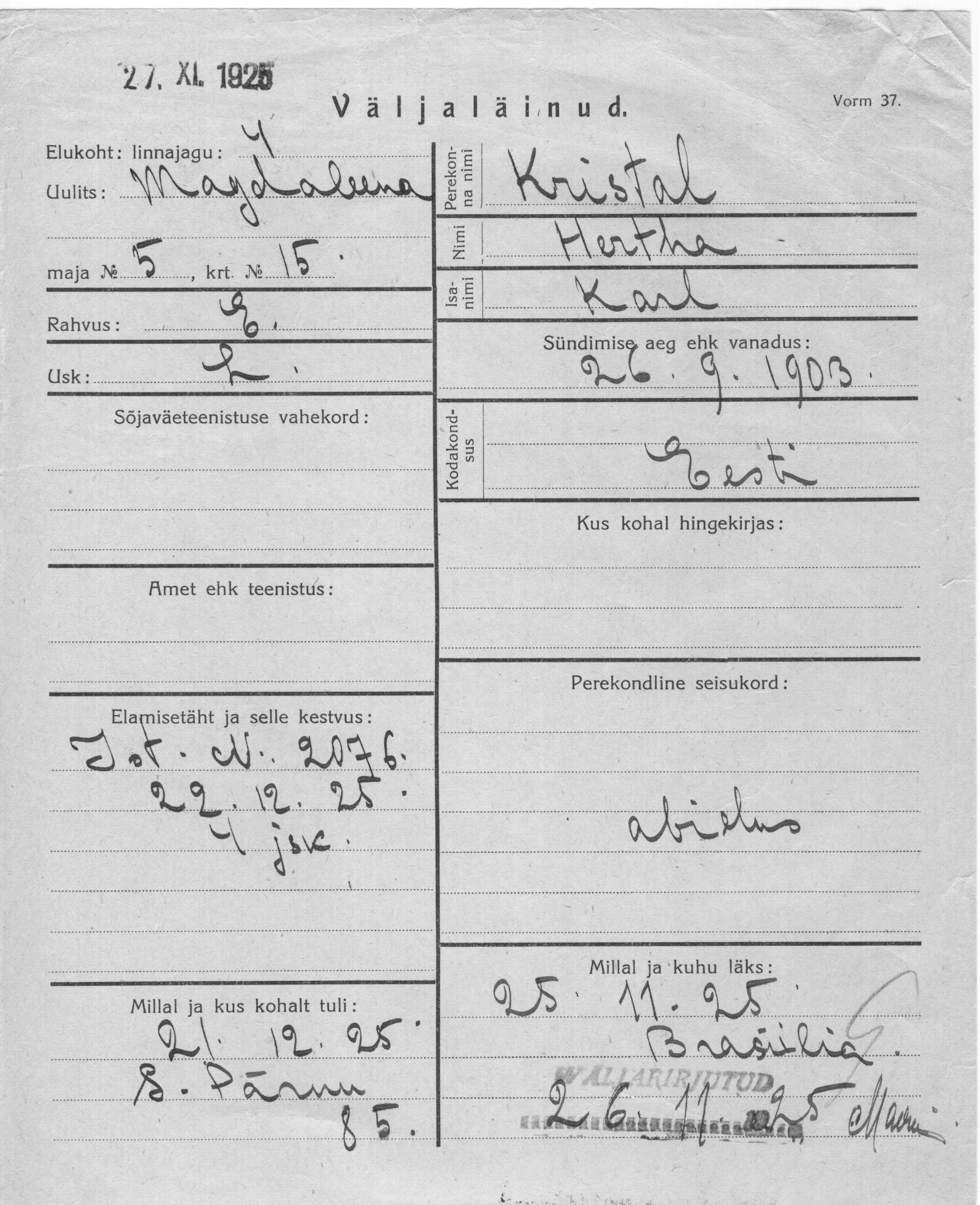 Kristal, Hertha, Karl