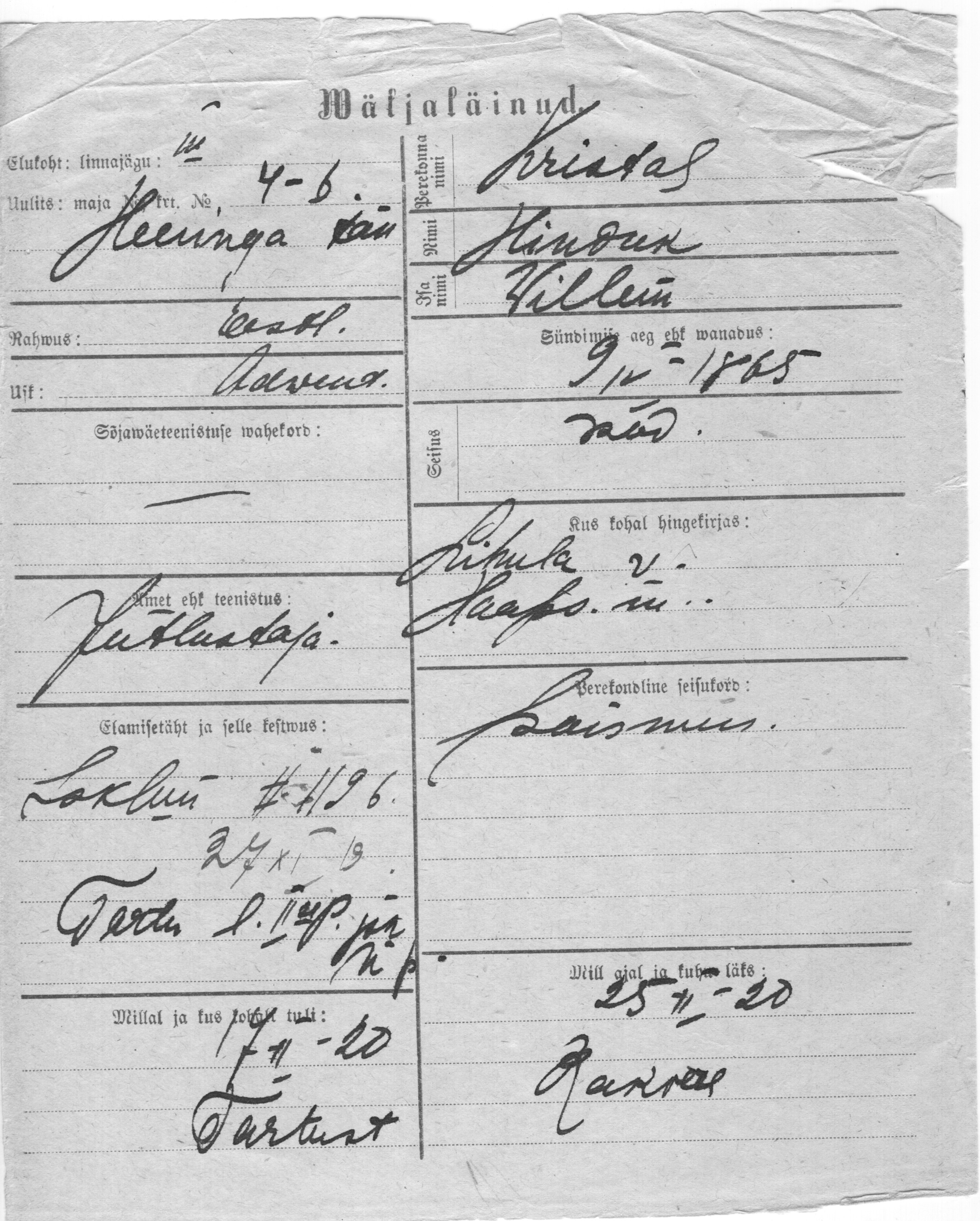 Kristal, Hindrek, Willem