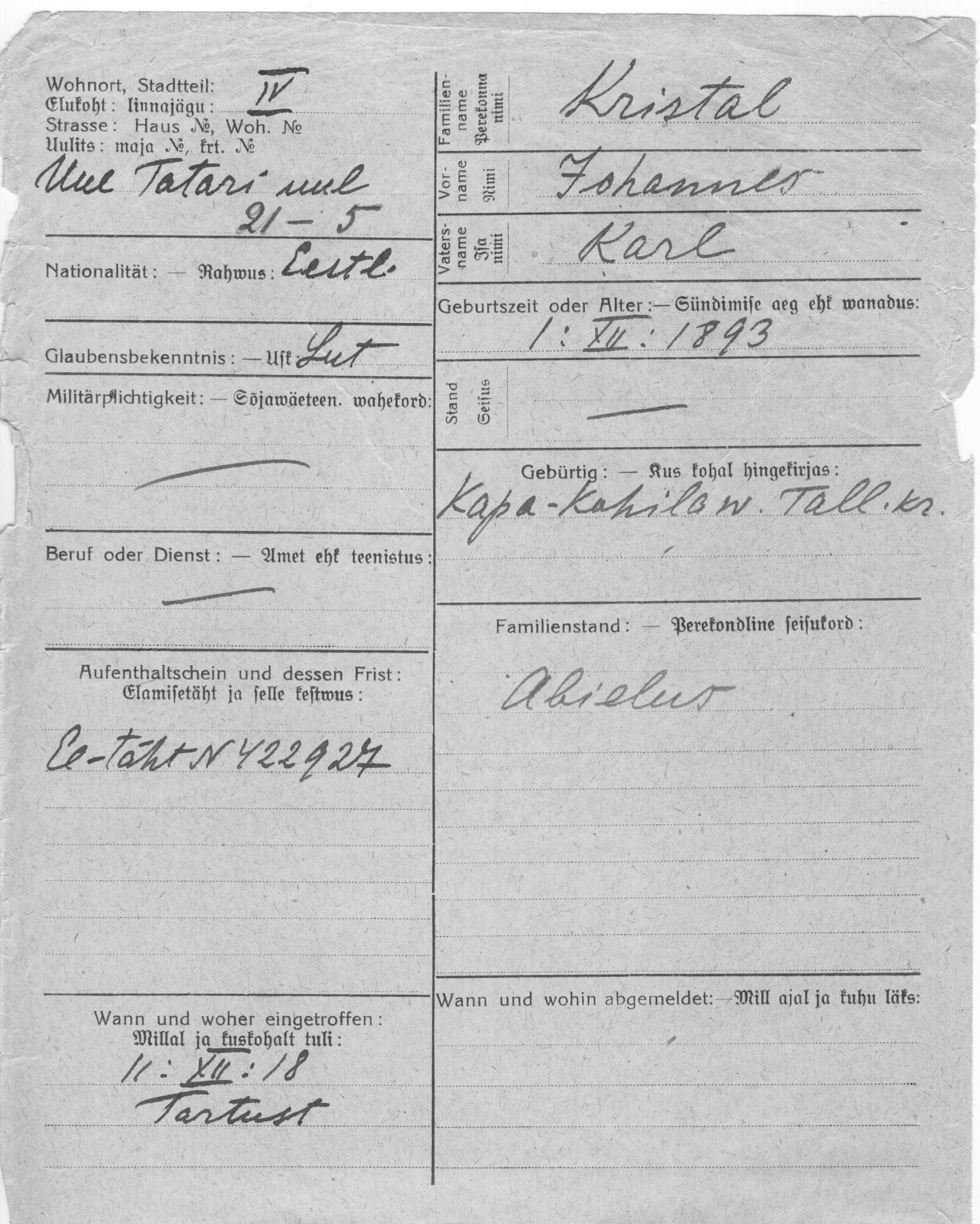 Kristal, Johannes, Karl