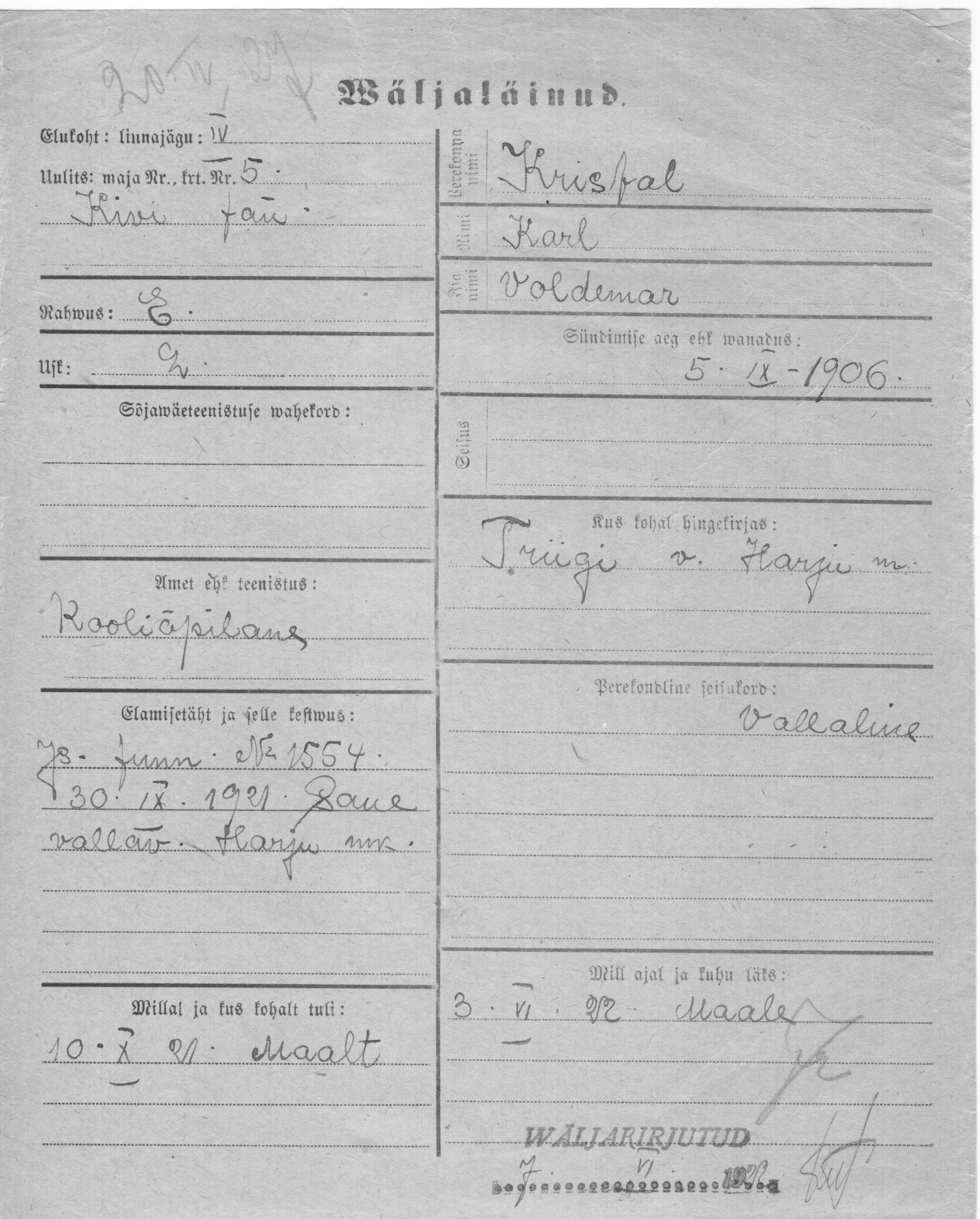 Kristal, Karl, Voldemar