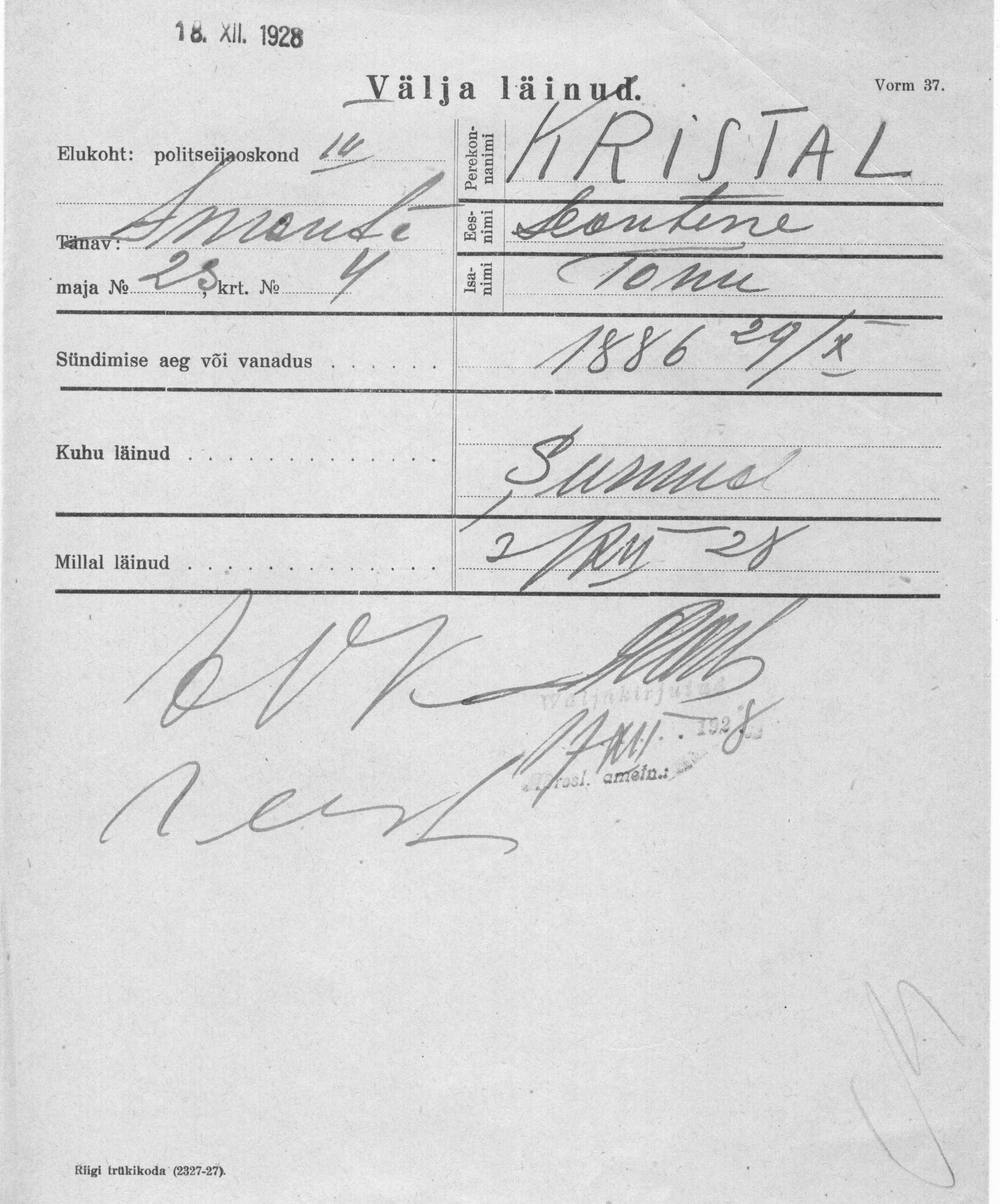 Kristal, Leontine, Tõnu