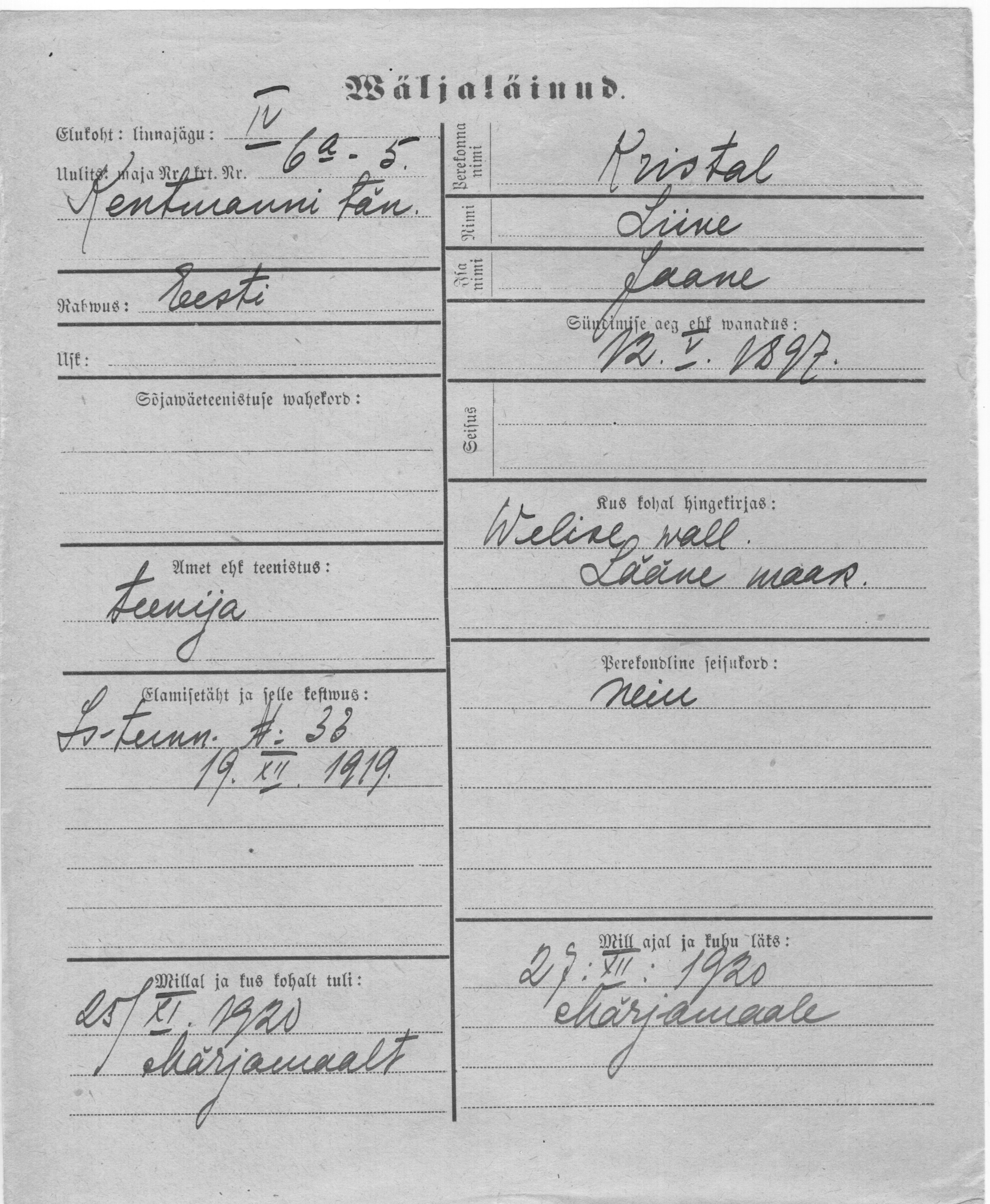 Kristal, Liine, Jaane