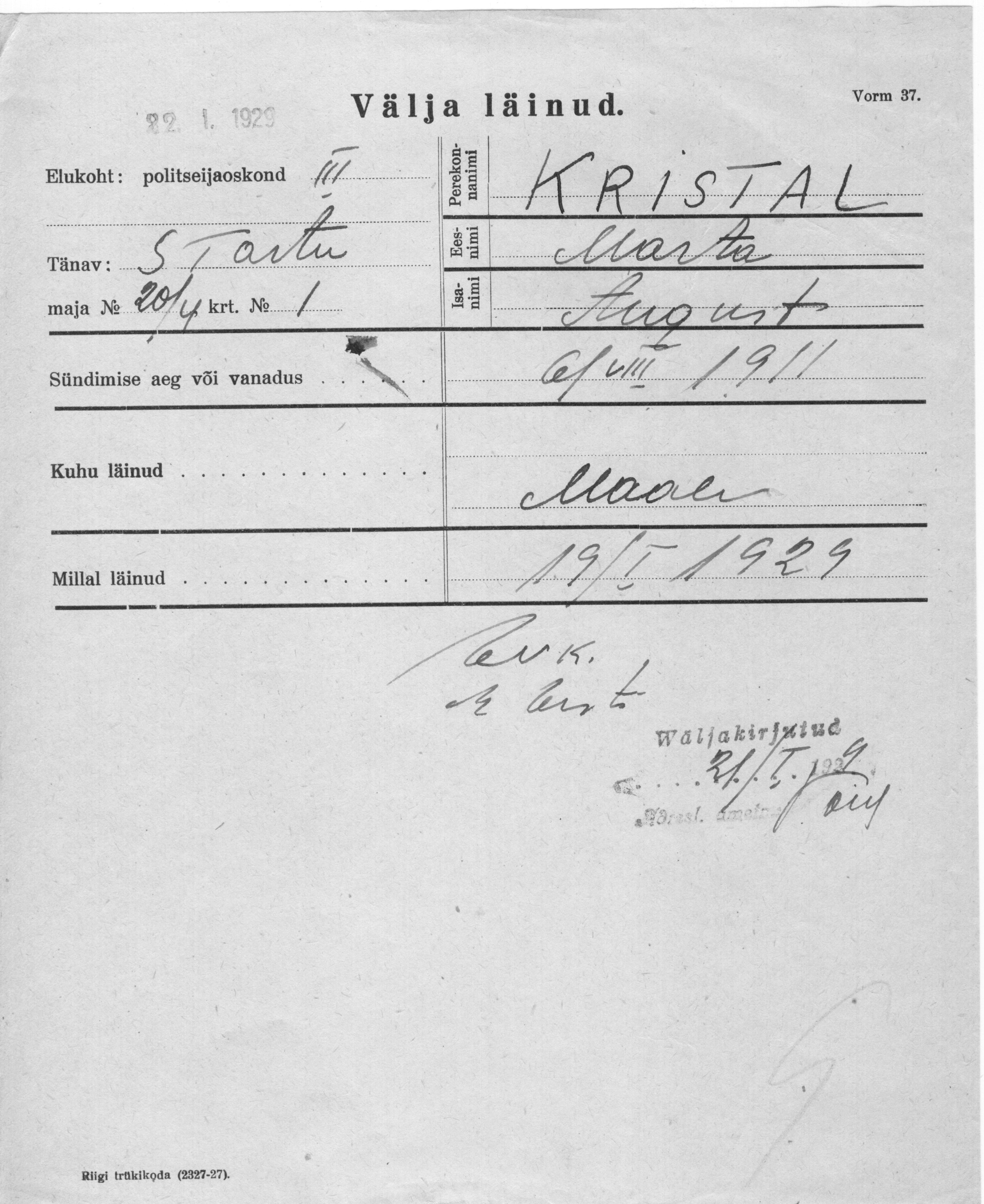 Kristal, Marta, August