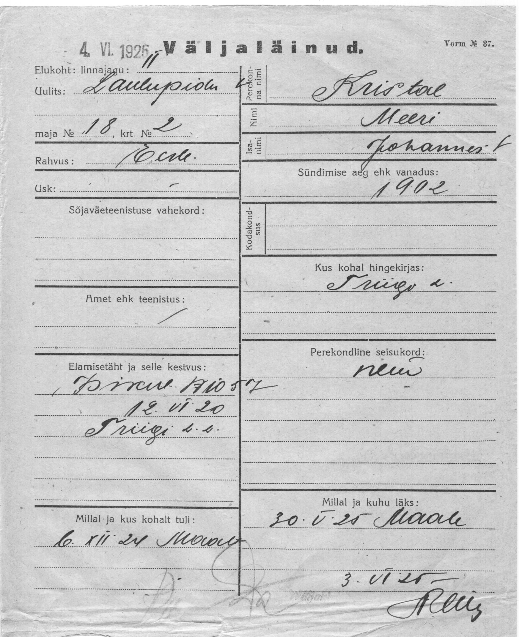 Kristal, Meeri, Johannes