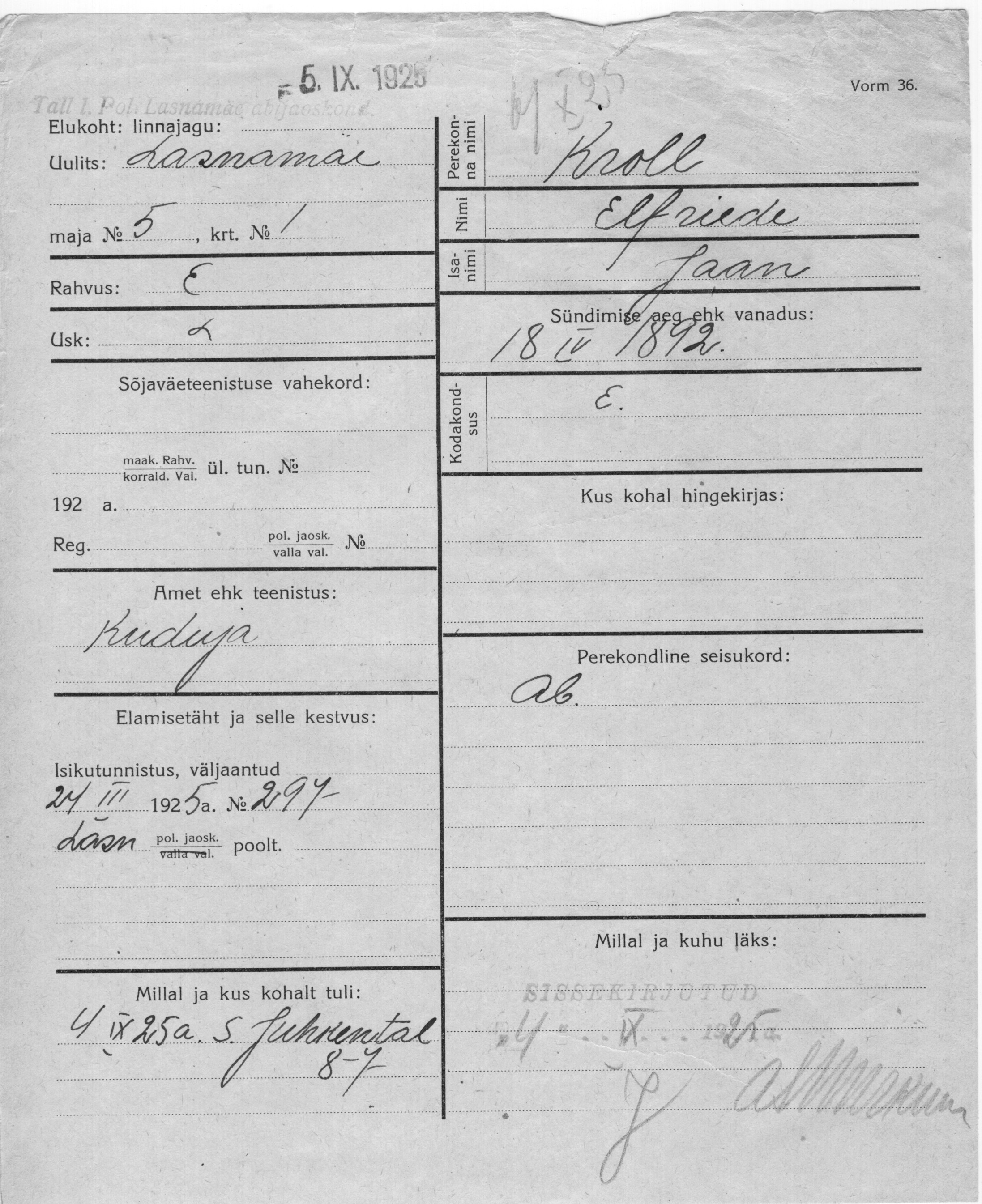 Kroll, Elfriede, Jaan