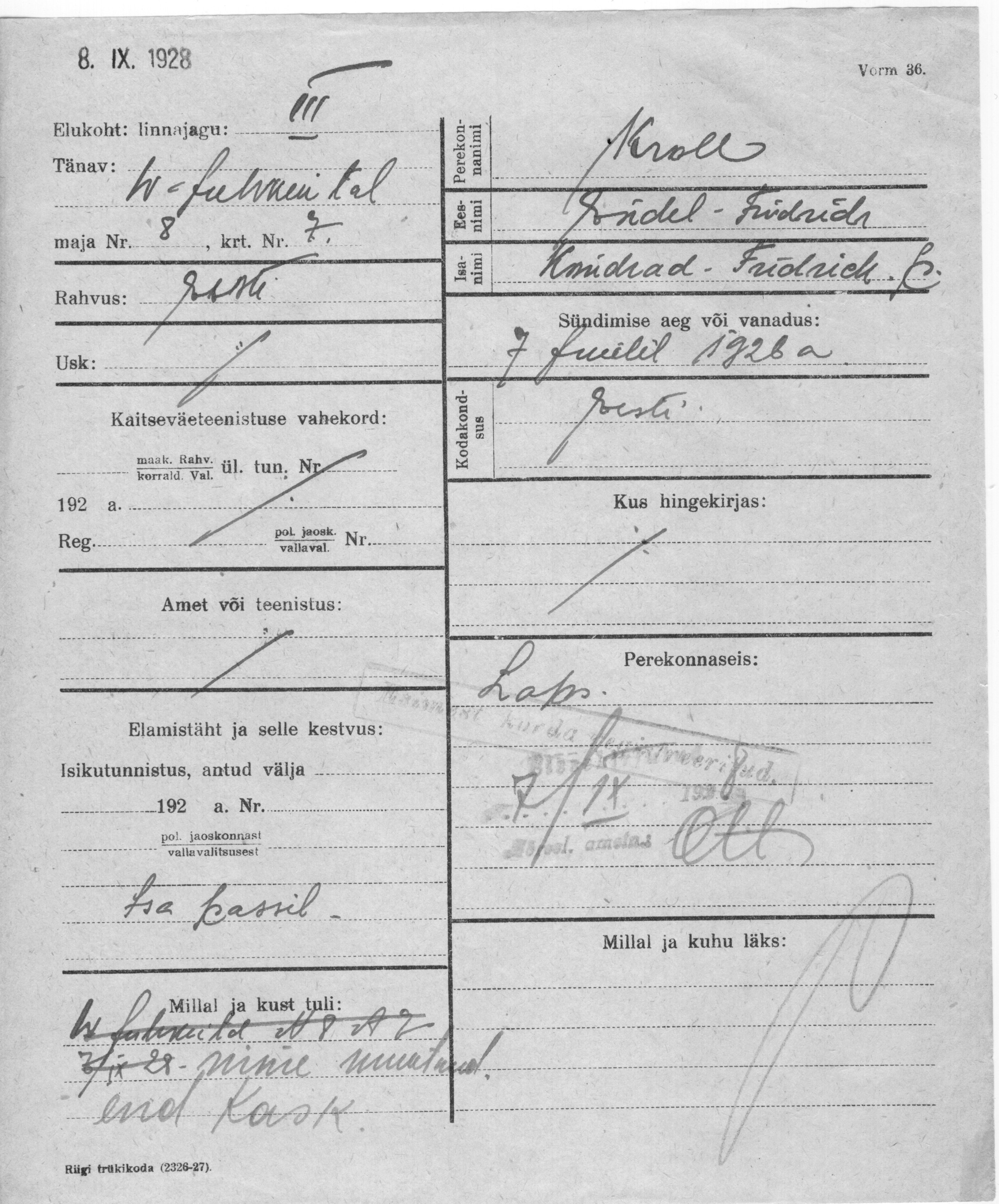 Kroll, Endel-Fridrich, Kondrad-Fridrich