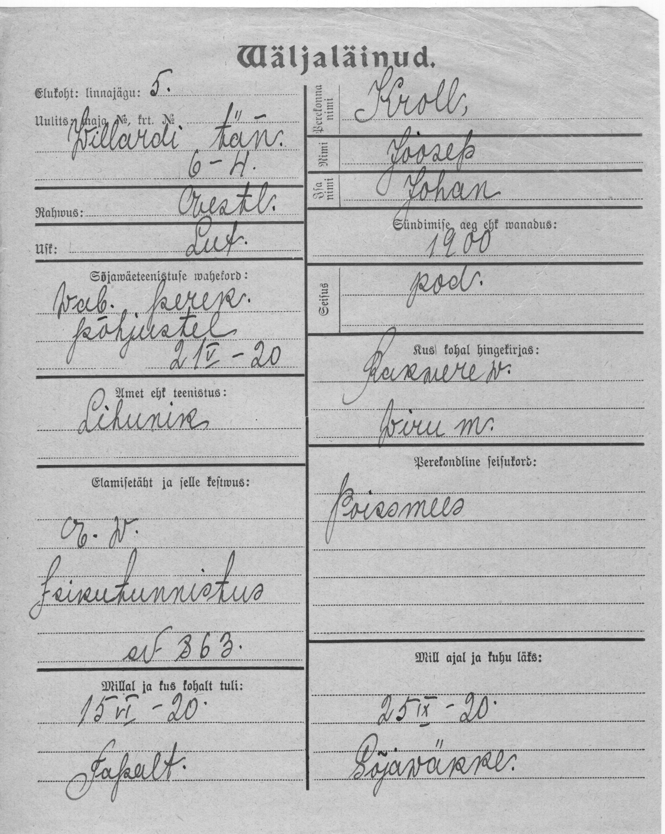 Kroll, Joosep, Johan