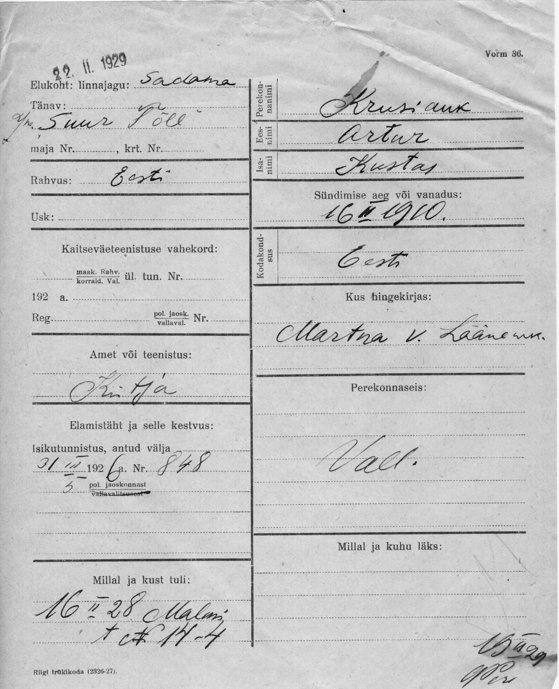 Krusiauk, Artur, Kustas