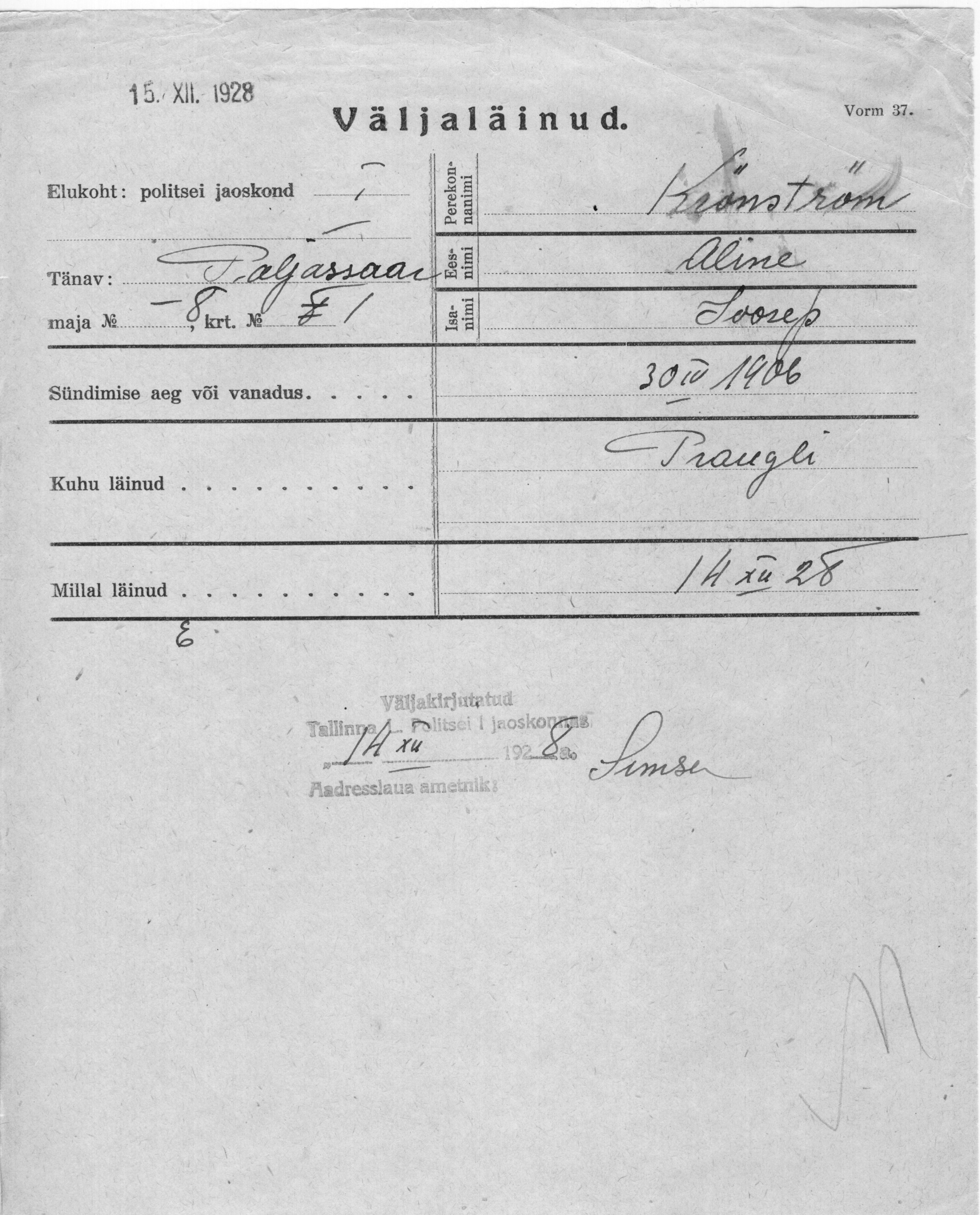 Krönström, Aline, Joosep