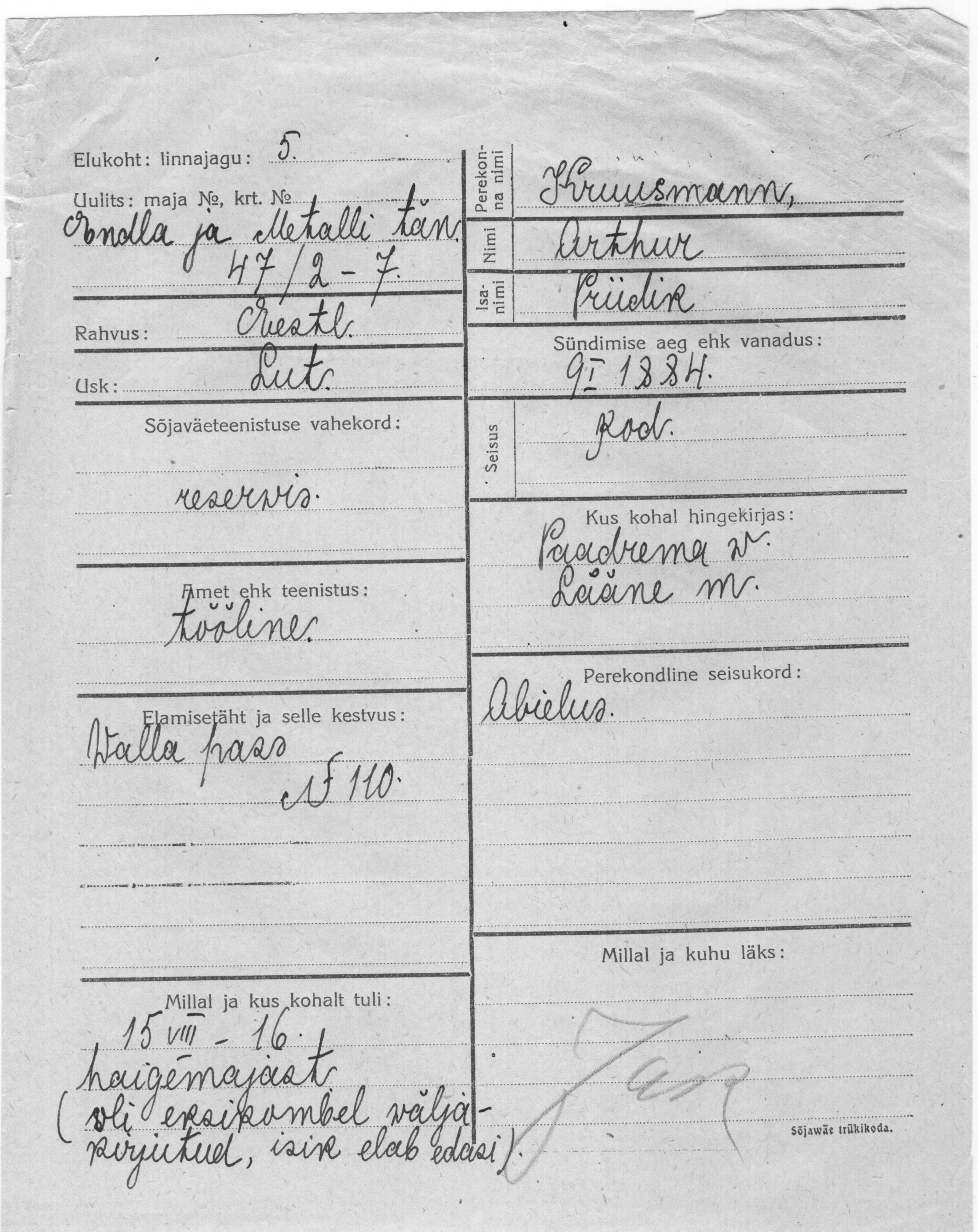 Kruusmann, Arthur, Priidik