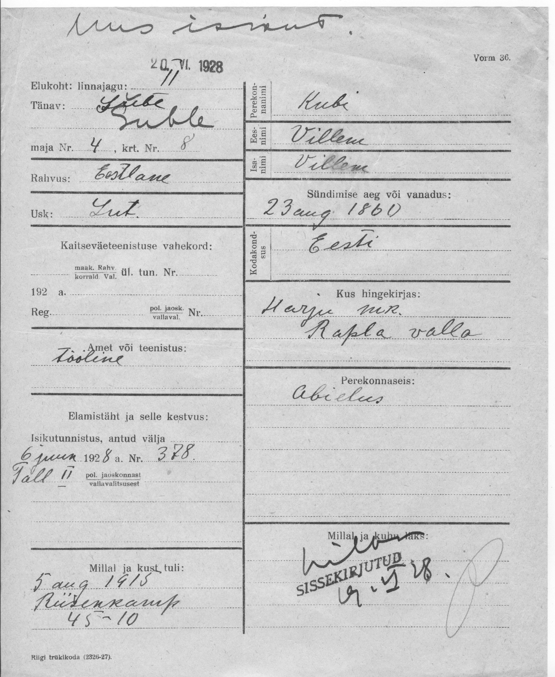 Kubi, Villem, Villem