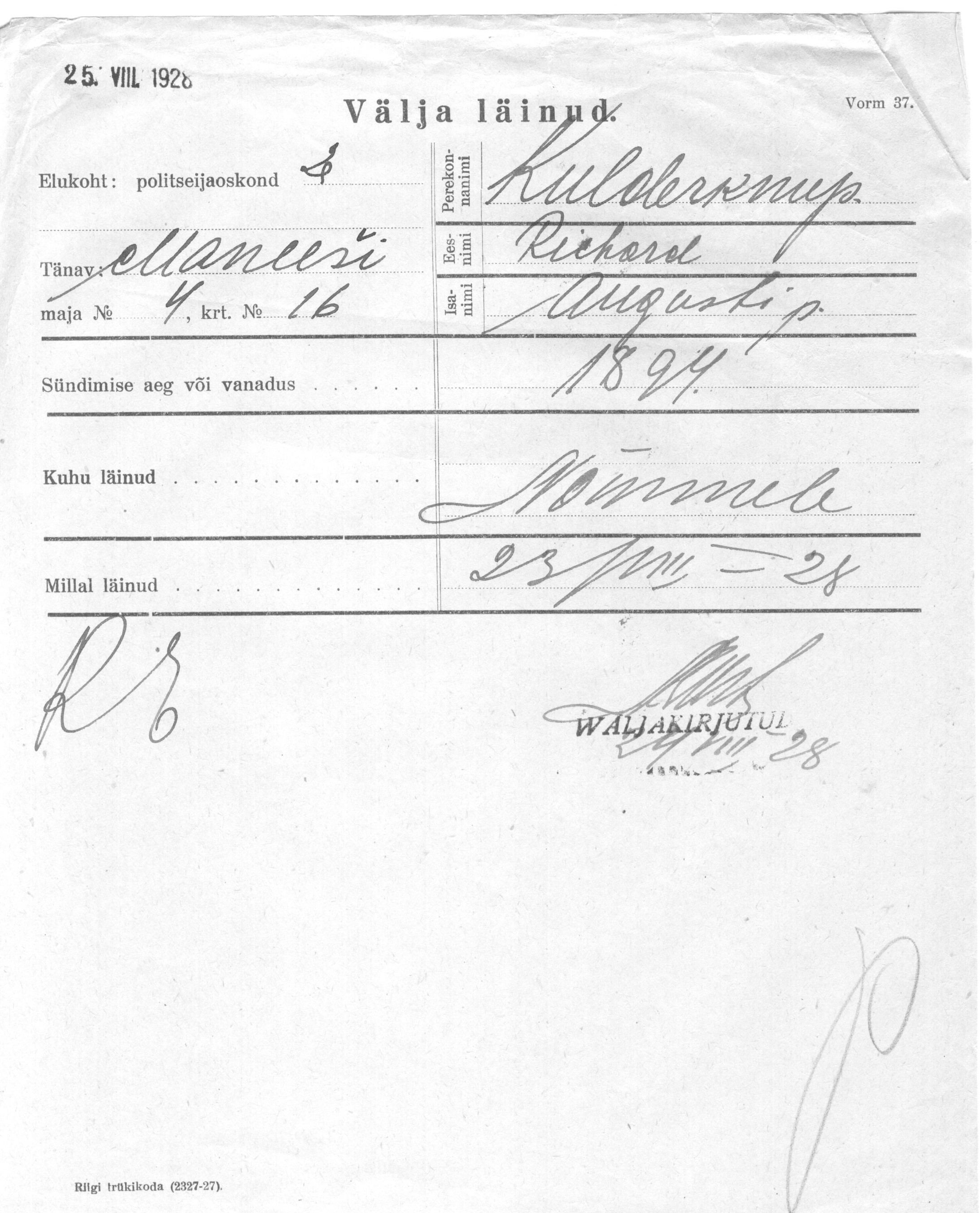 Kulderknup, Richard, August