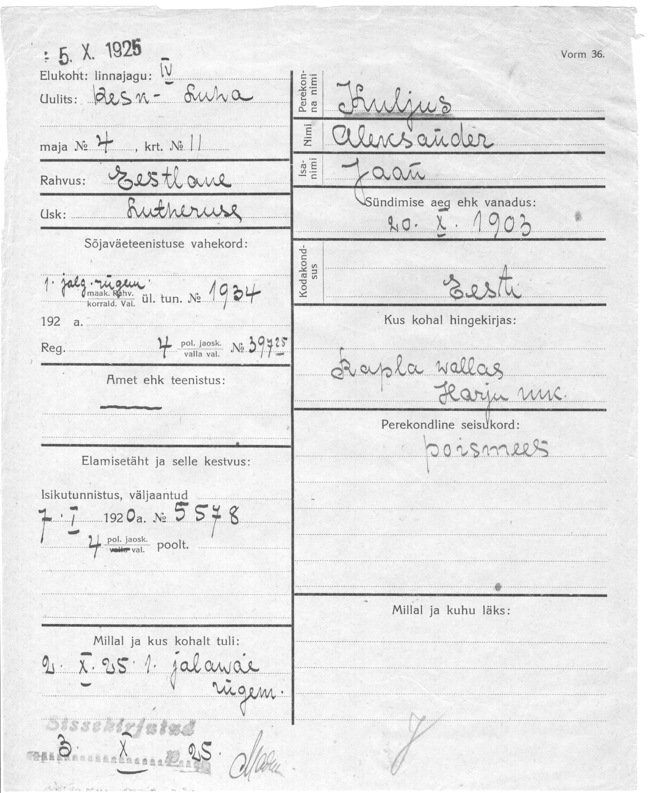 Kuljus, Aleksander, Jaan