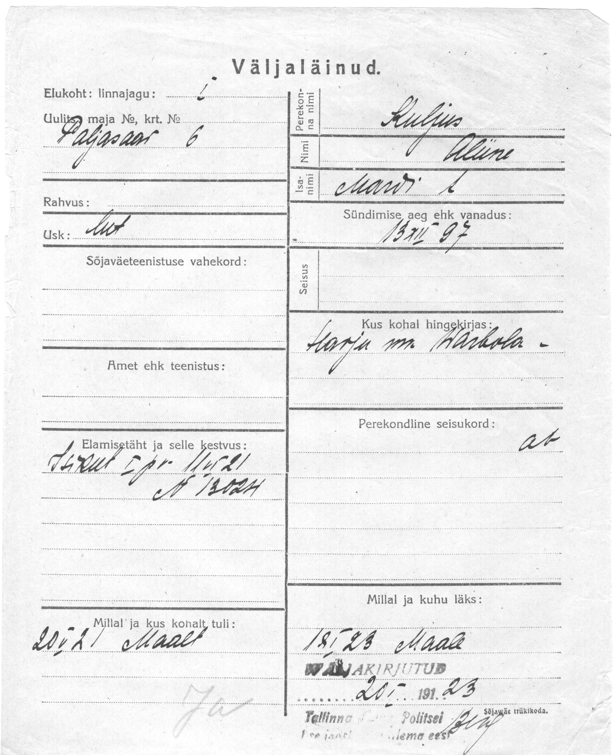 Kuljus, Aliine, Mart