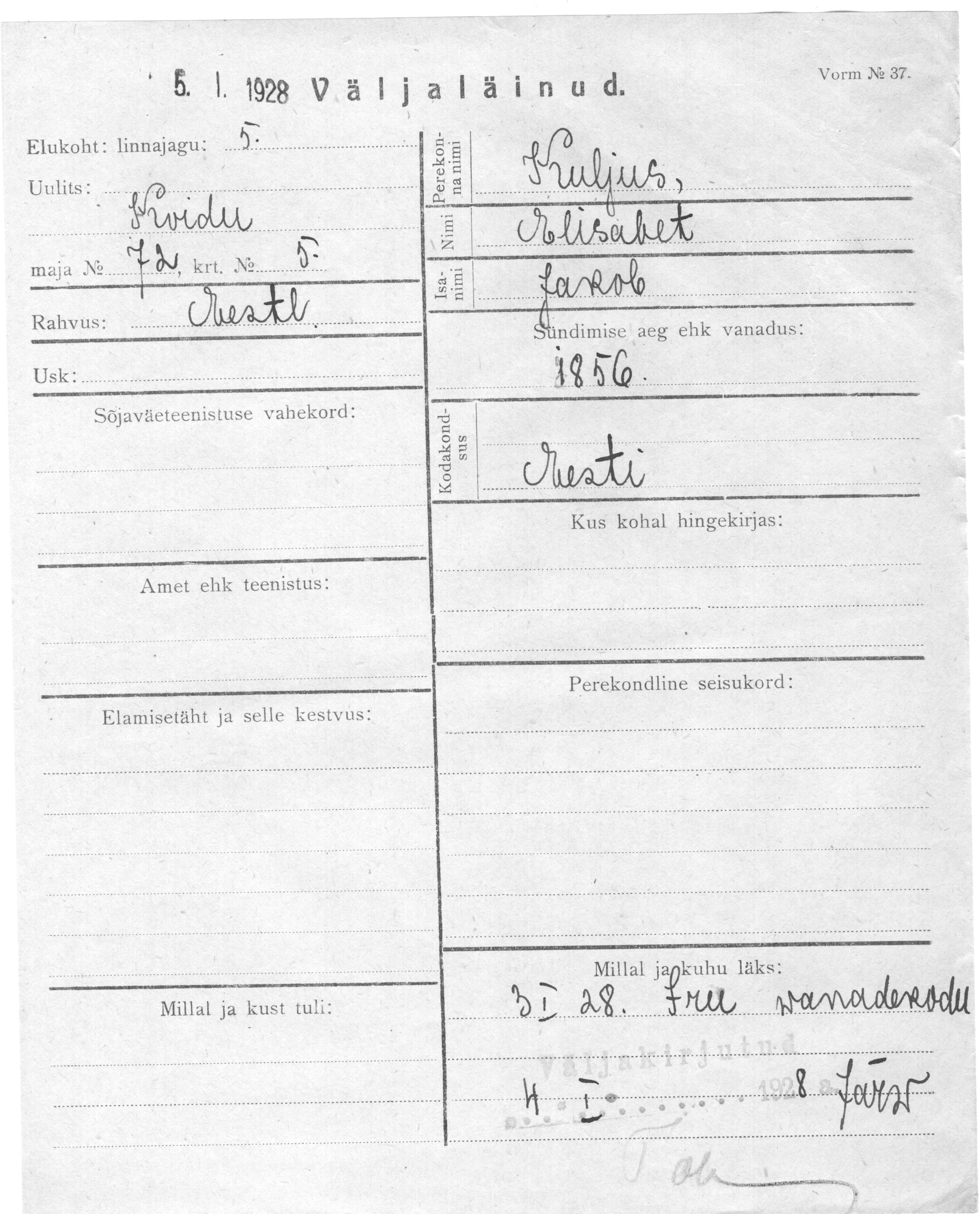 Kuljus, Elisabet, Jakob