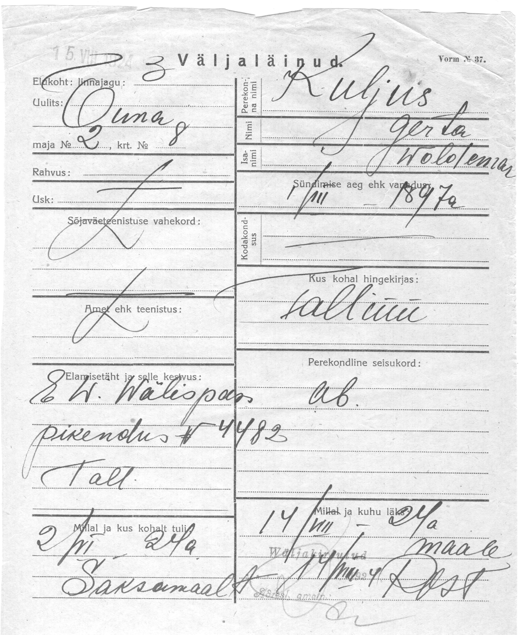 Kuljus, Gerta, Woldemar