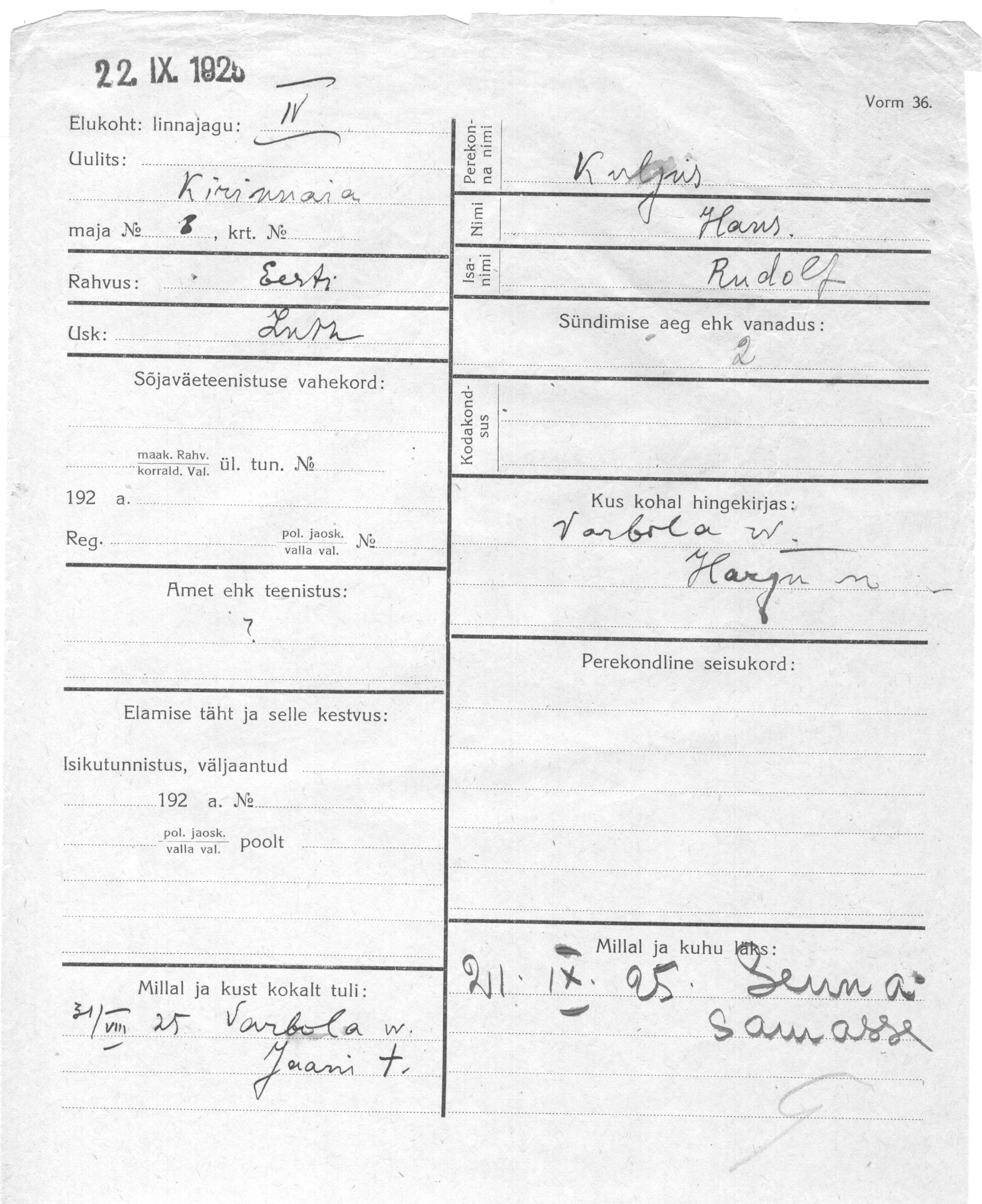 Kuljus, Hans, Rudolf