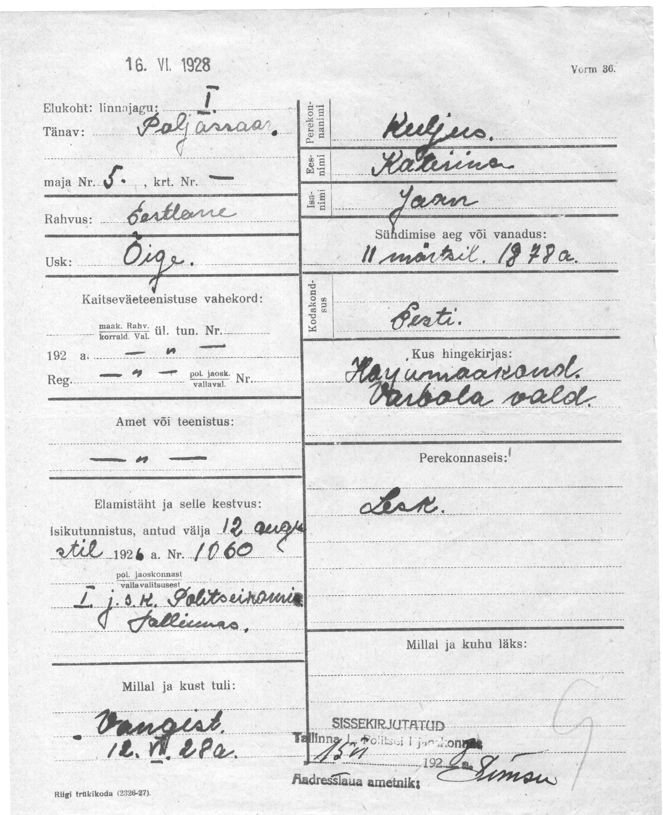 Kuljus, Kateriina, Jaan