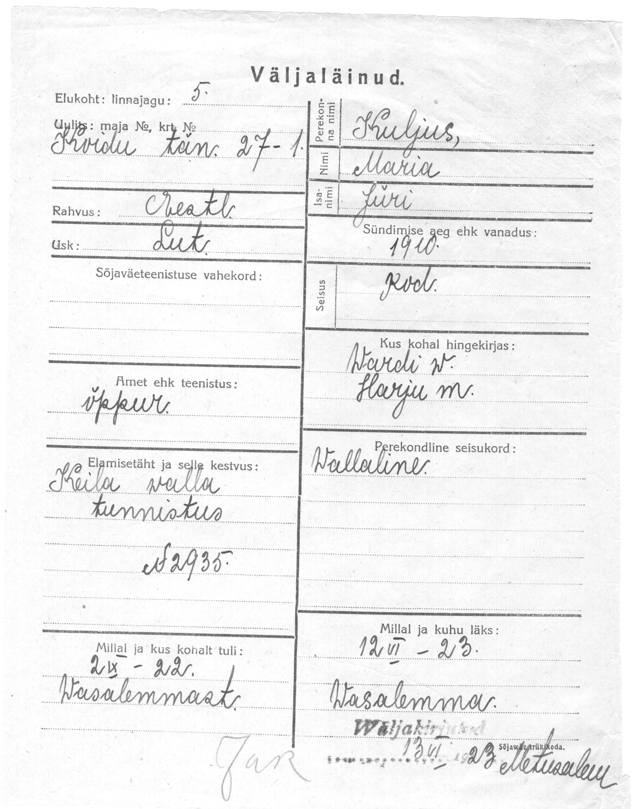 Kuljus, Maria, Jüri