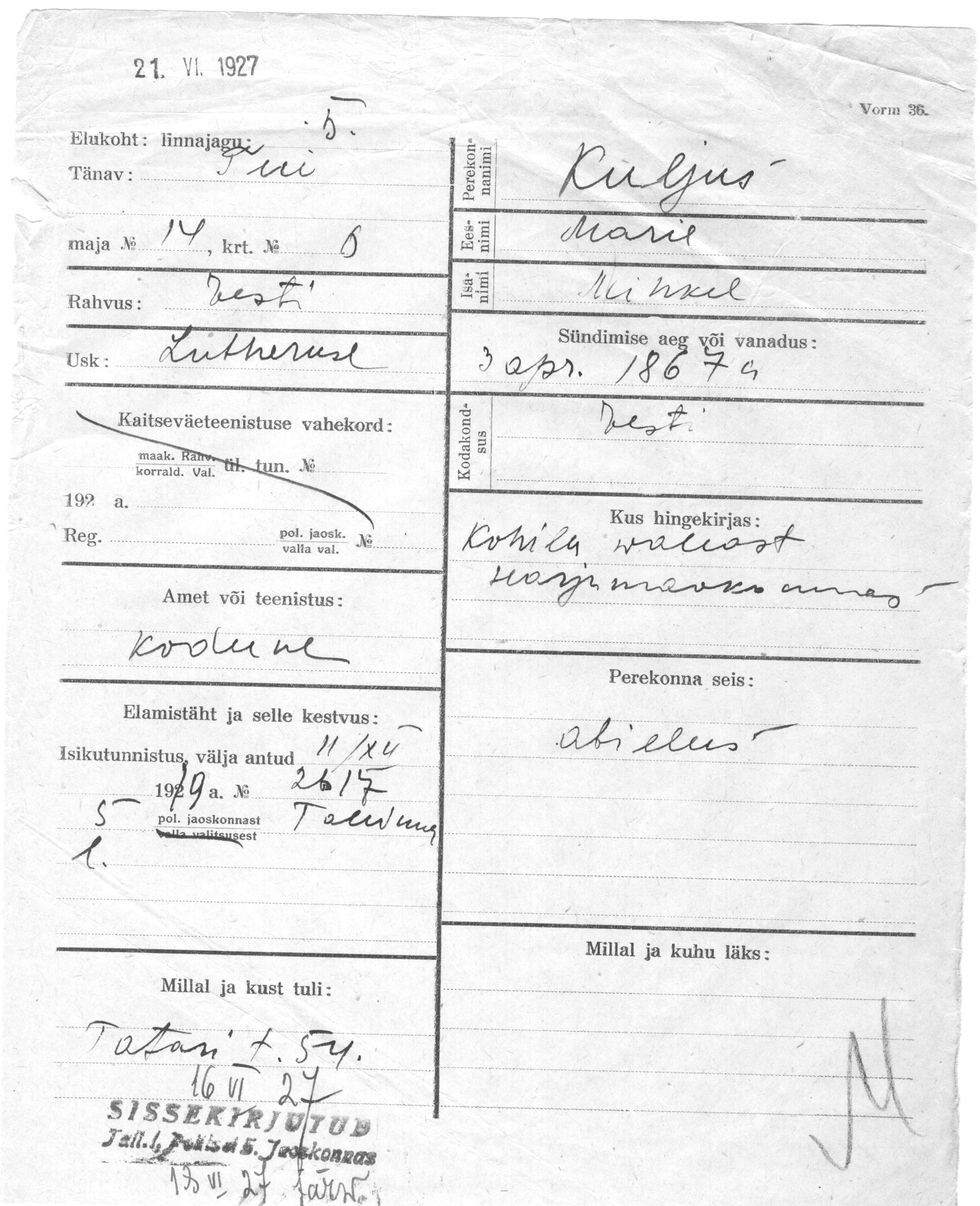 Kuljus, Marie, Mihkel