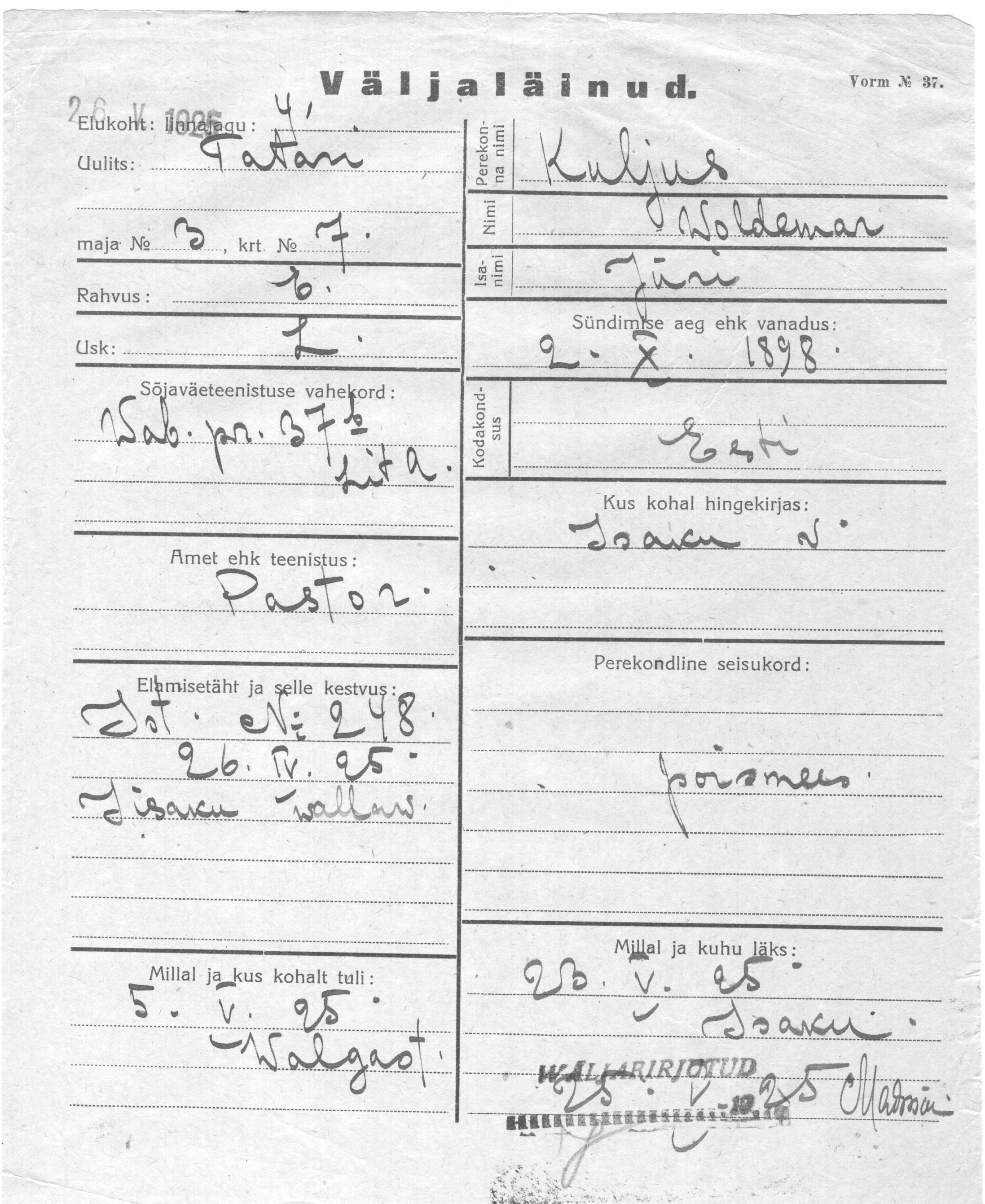 Kuljus, Woldemar, Jüri