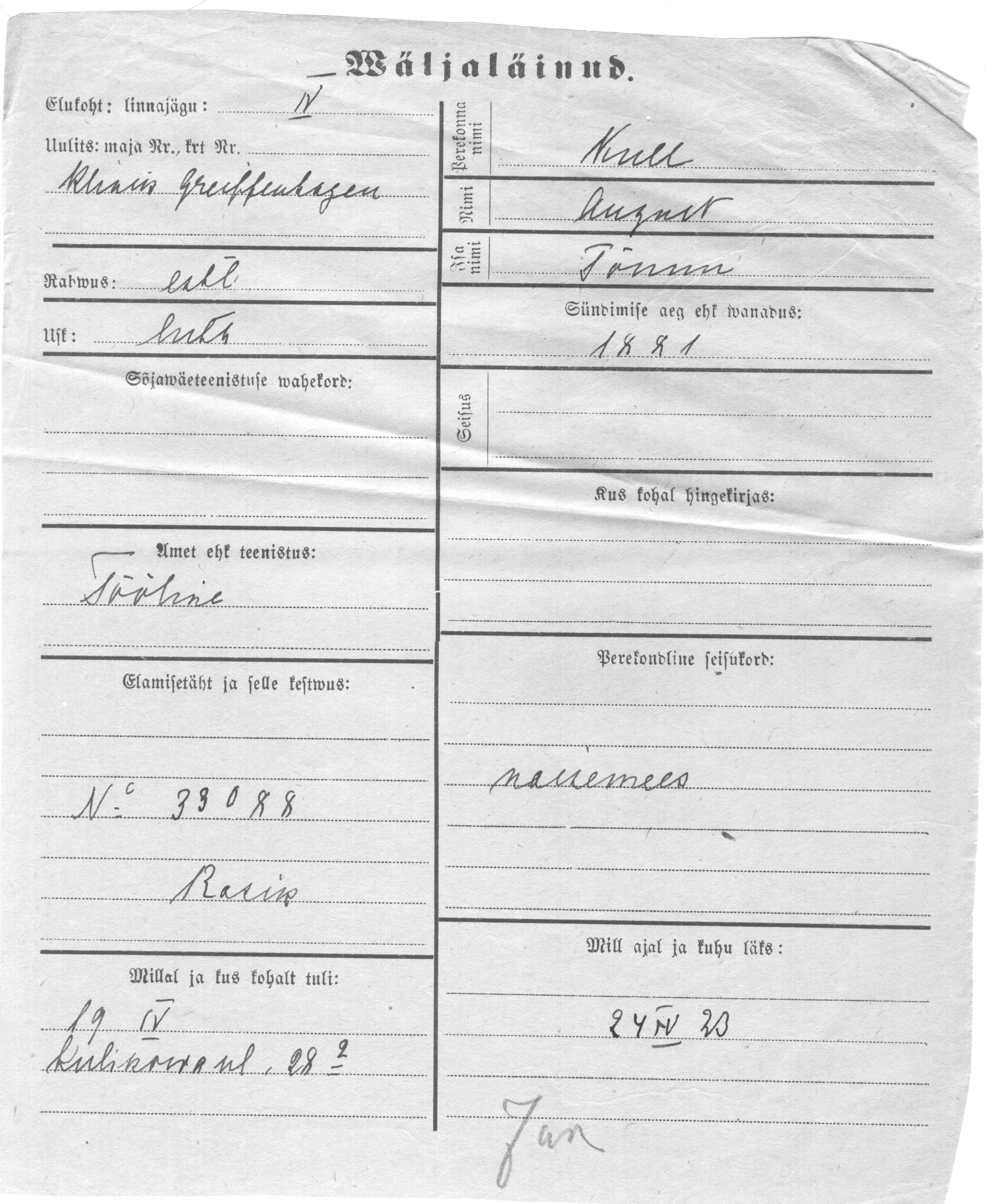 Kull, August, Tõnnu