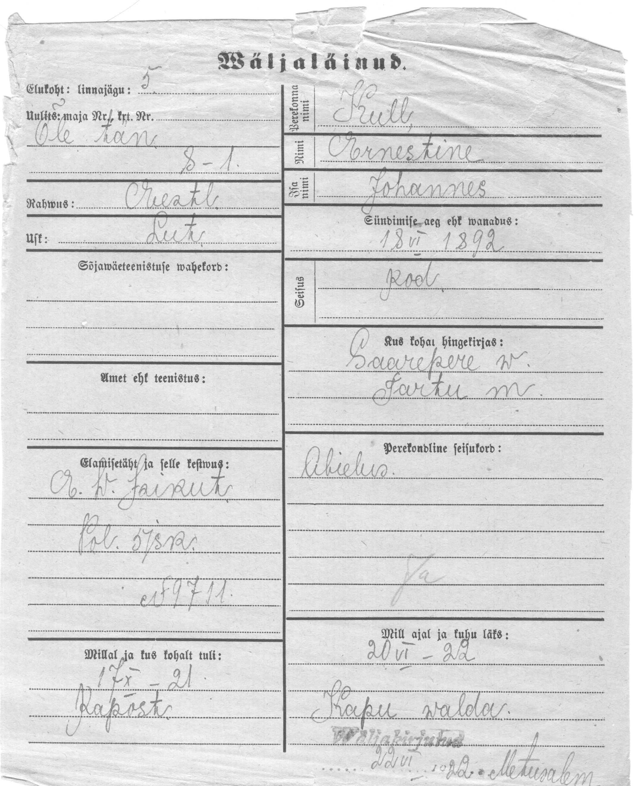 Kull, Ernestine, Johannes