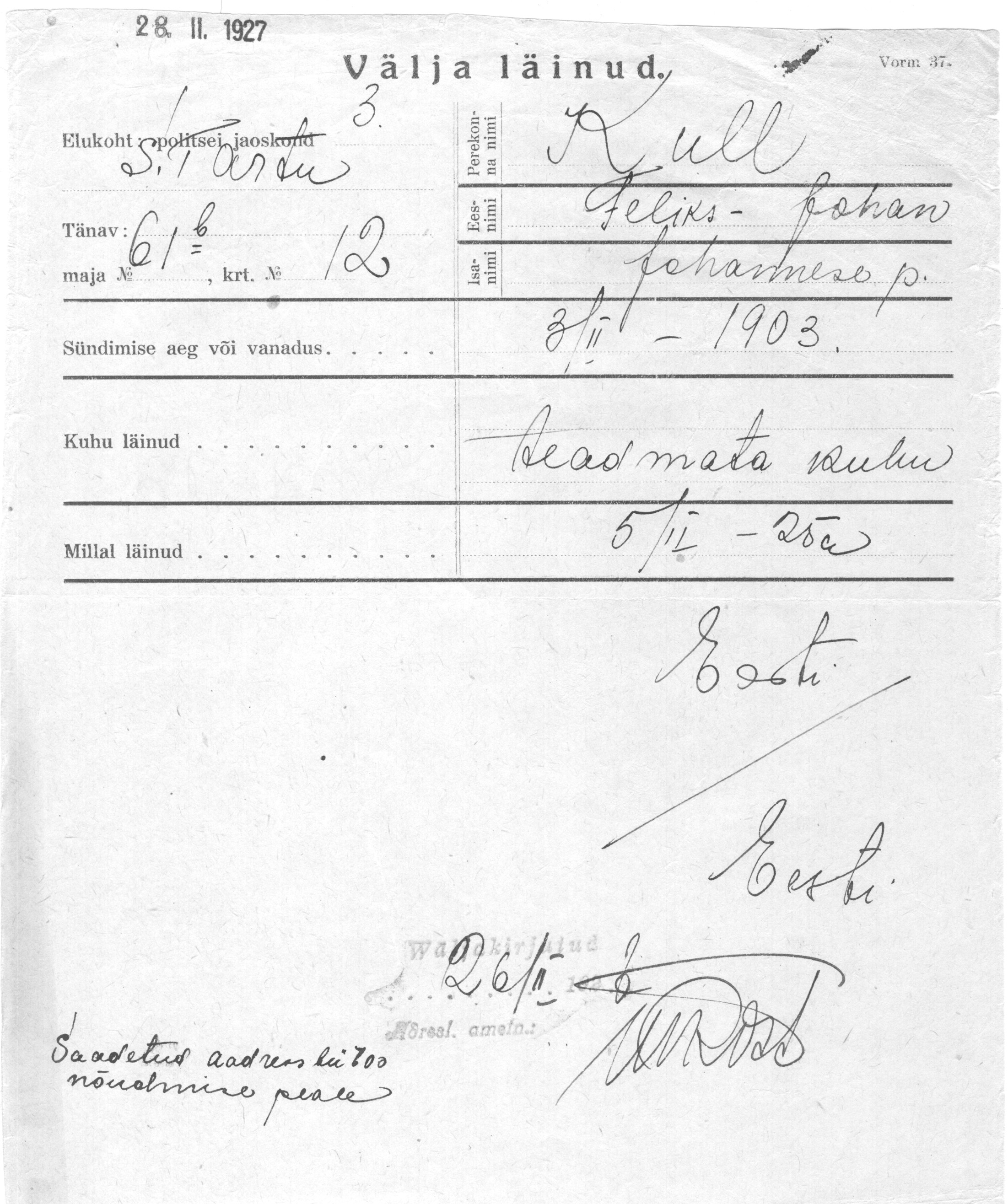 Kull, Feliks-Johan, Johannes