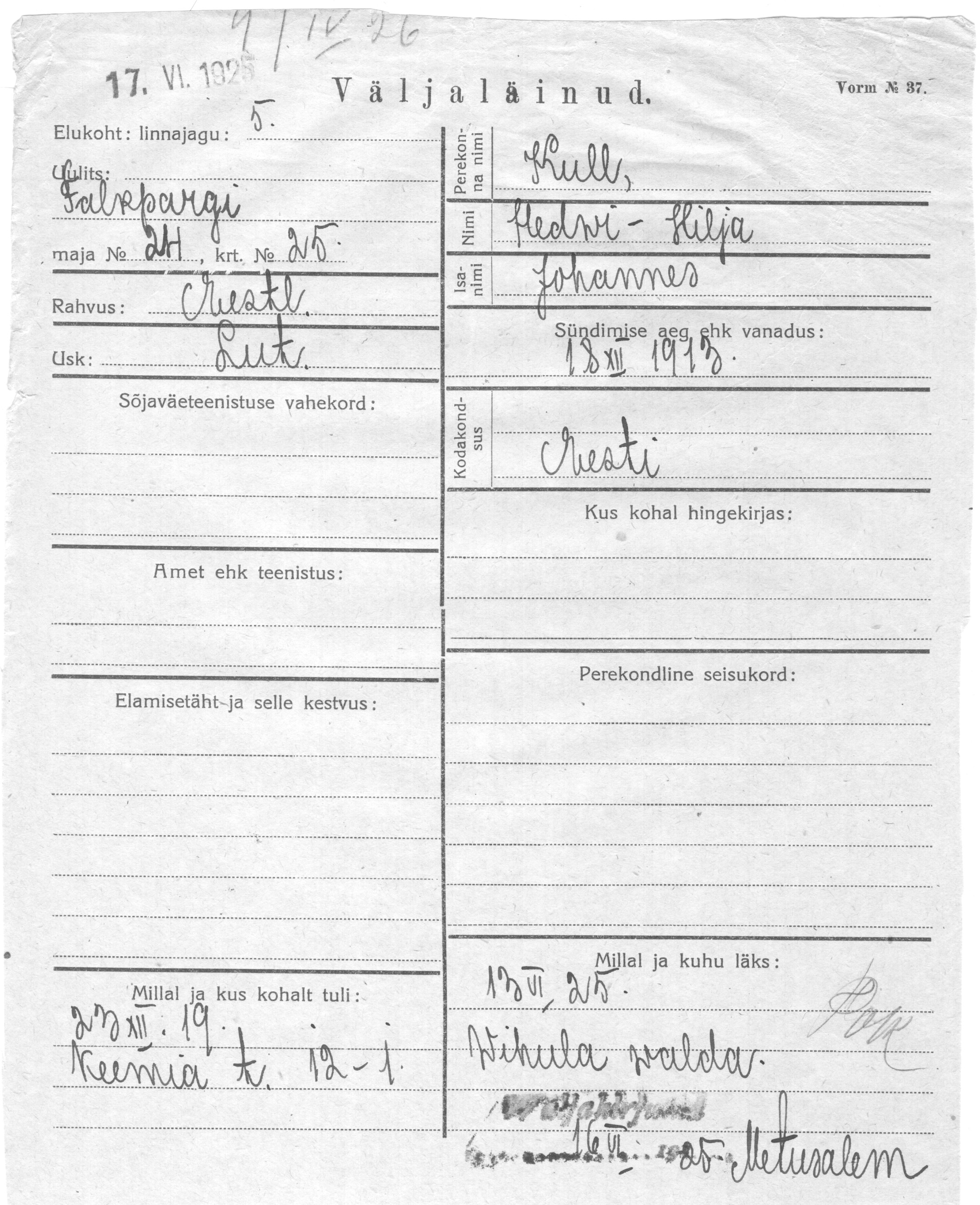 Kull, Hedwi-Hilja, Johannes