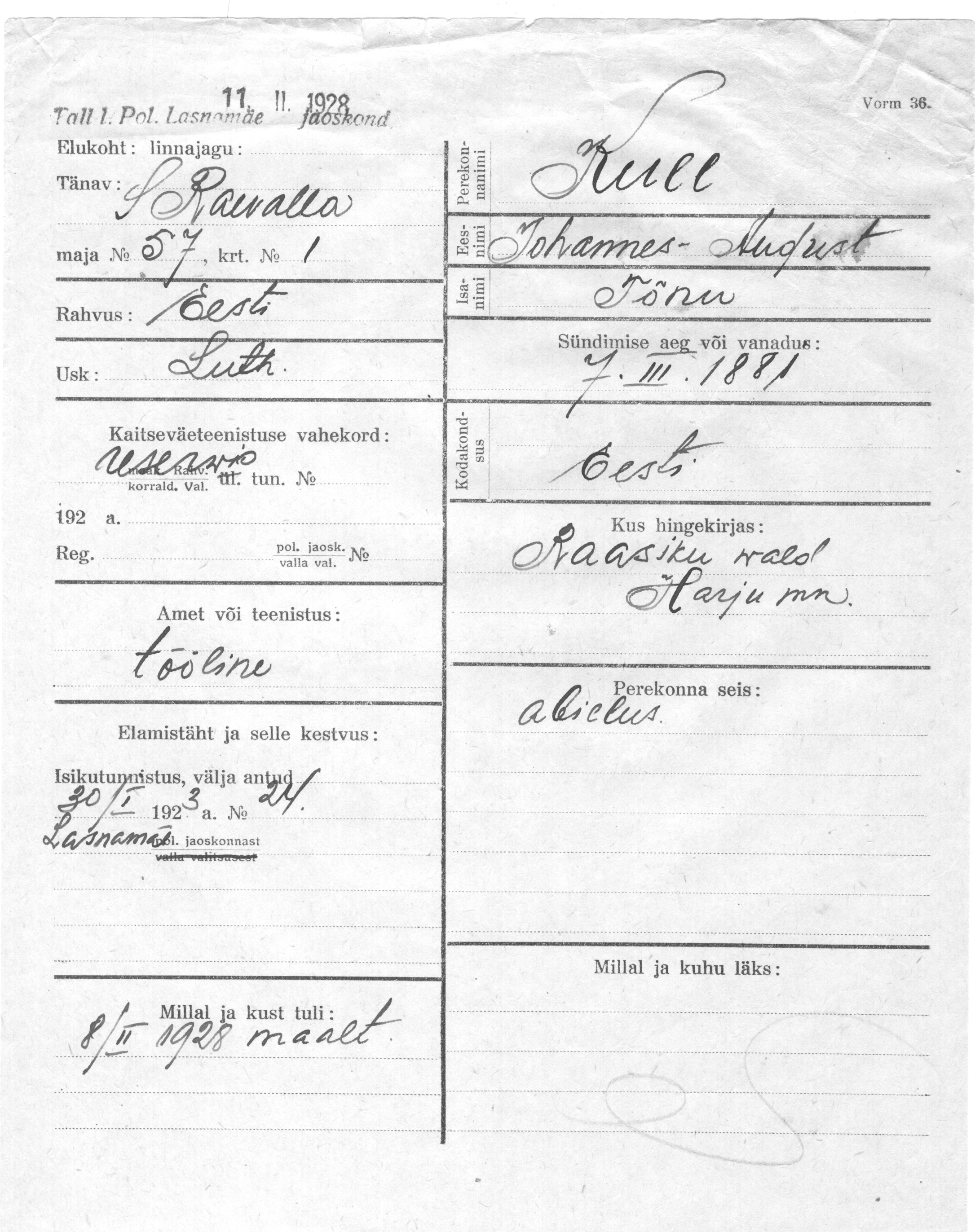 Kull, Johannes-August, Tõnu