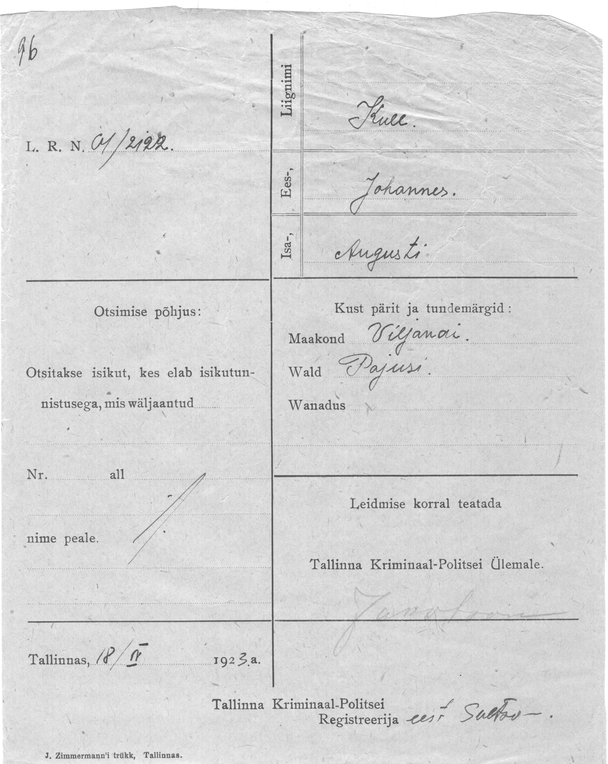 Kull, Johannes, August